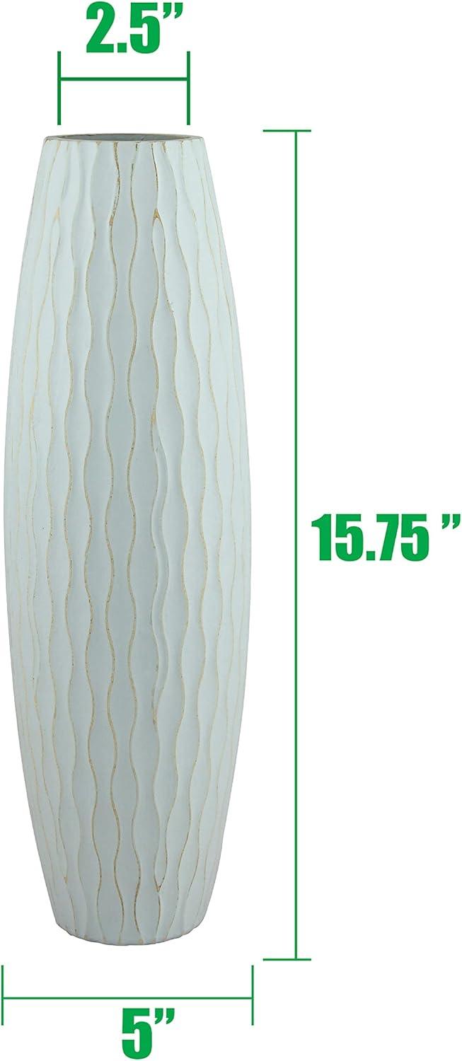 Stonebrair 15.7" Wave Textured Wood Decorative Vase, Light Blue