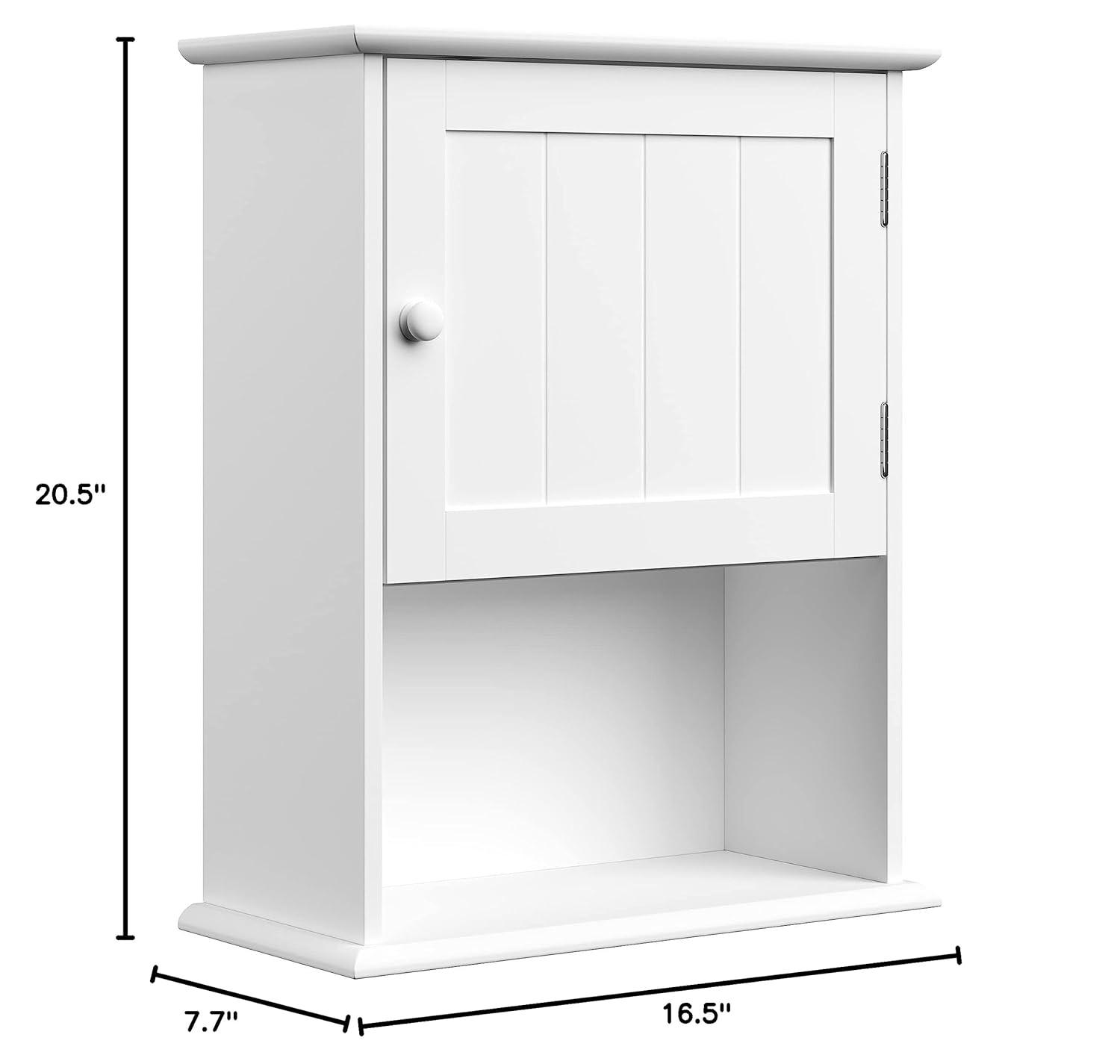 Wall-Mounted Storage Cabinet – Kitchen, Pantry, Laundry Room or Bathroom Organizer with Open Shelf – Bathroom Storage Furniture by Lavish Home (White)