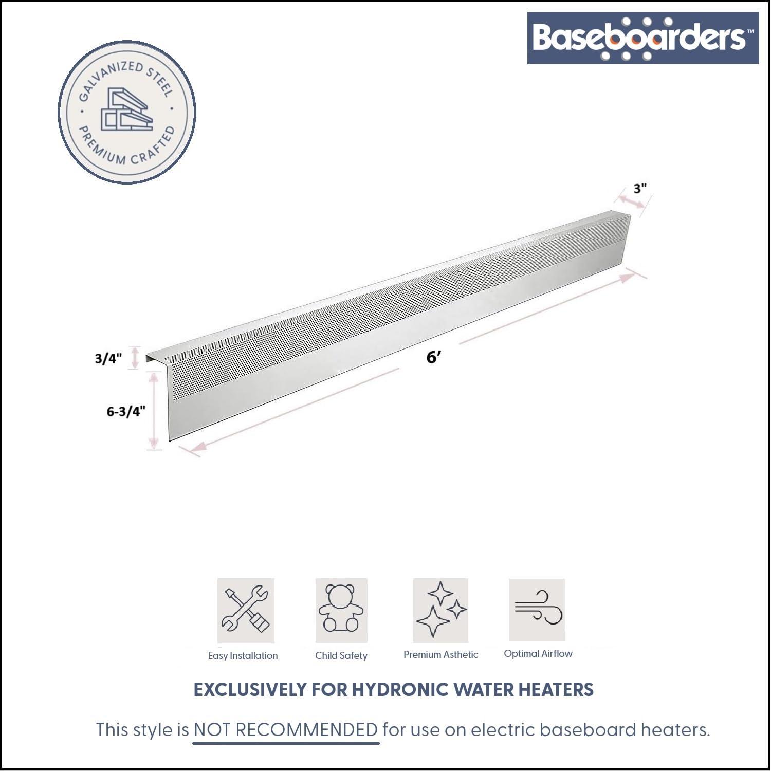 Baseboarders Baseboarders Basic Galvanized Steel Easy Slip-On Baseboard Heater Cover ONLY - White | ENDCAPS SOLD SEPARATELY
