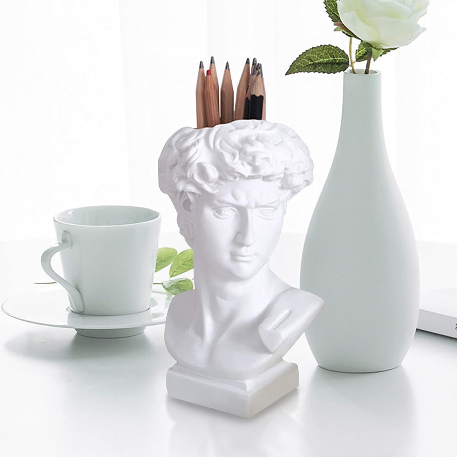 Head Vase, Hosrnovo Greek Statue Decor David Heads Planter for Garden and Home, Roman Style Vintage White Flowers Bowl Creative Housewarming Gift 6.5X3.5Inches (White Medium)