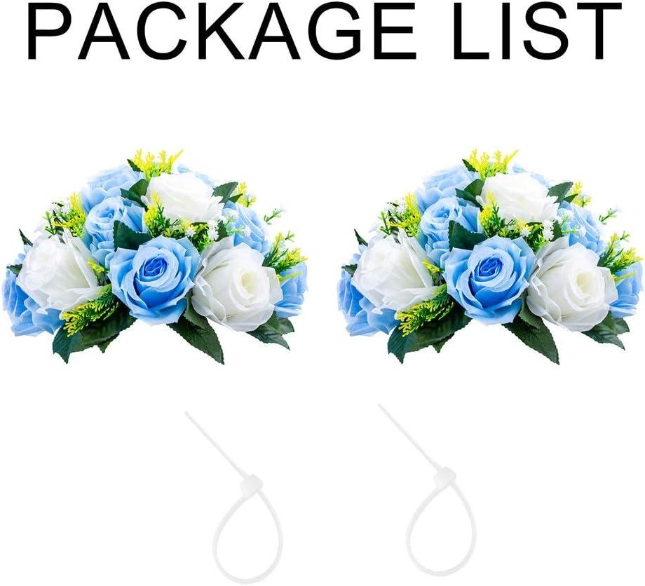 Nuptio Set of 2 Blue&White Artificial Flower Kissing ball, 15 Heads Fake Peony Silk Rose Flowers Bouquet for Centerpiece Wedding Birthday Party Home Table Decor