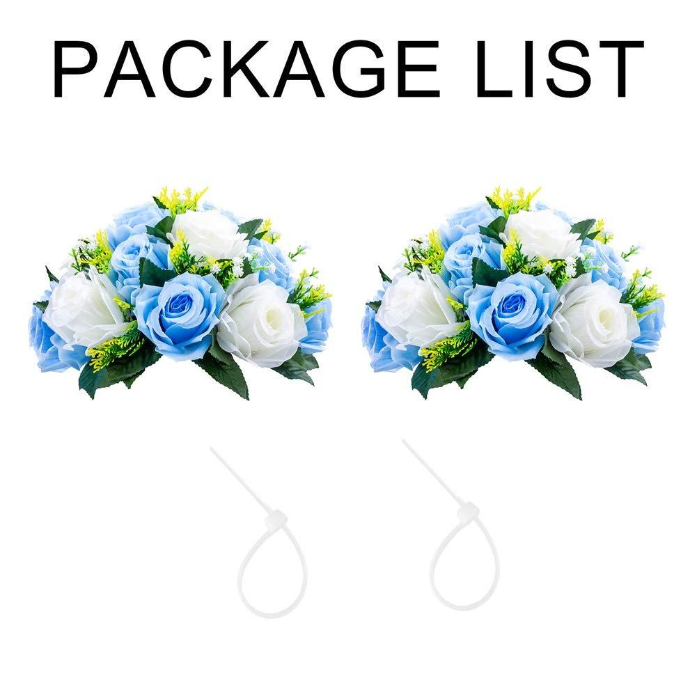 Nuptio Set of 2 Blue&White Artificial Flower Kissing ball, 15 Heads Fake Peony Silk Rose Flowers Bouquet for Centerpiece Wedding Birthday Party Home Table Decor