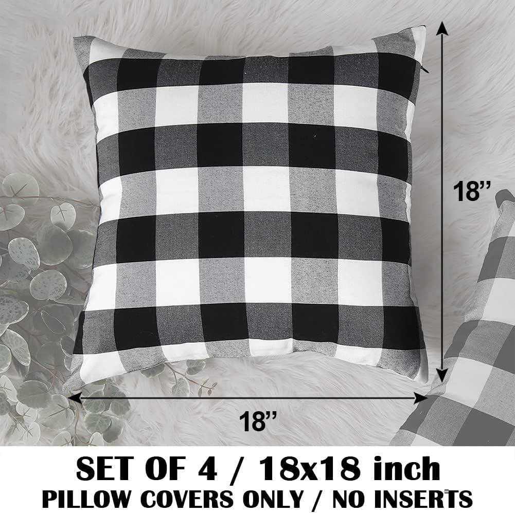 Black and White Buffalo Plaid Polyester Outdoor Pillow Covers Set