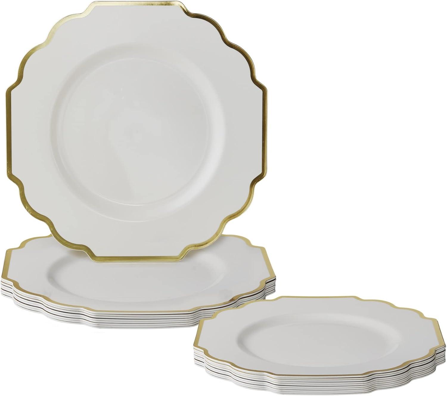 Elegant Gold and Ivory Baroque Disposable Dinner Plates Set