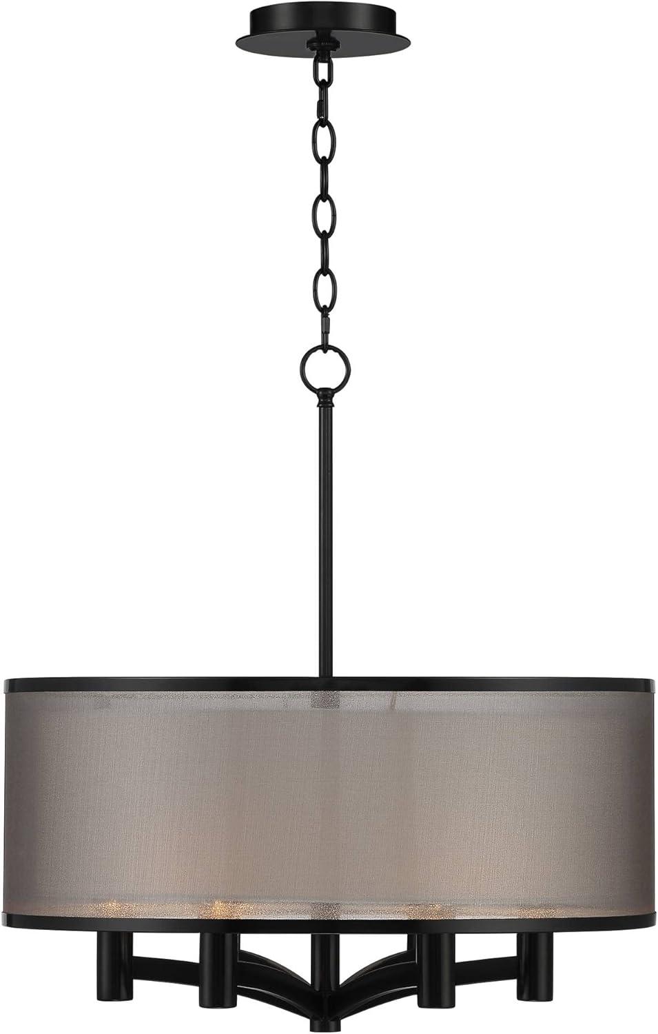 Possini Euro Design Black Drum Pendant Chandelier 22" Wide Modern Double Shade 6-Light Fixture Dining Room House Foyer Entryway