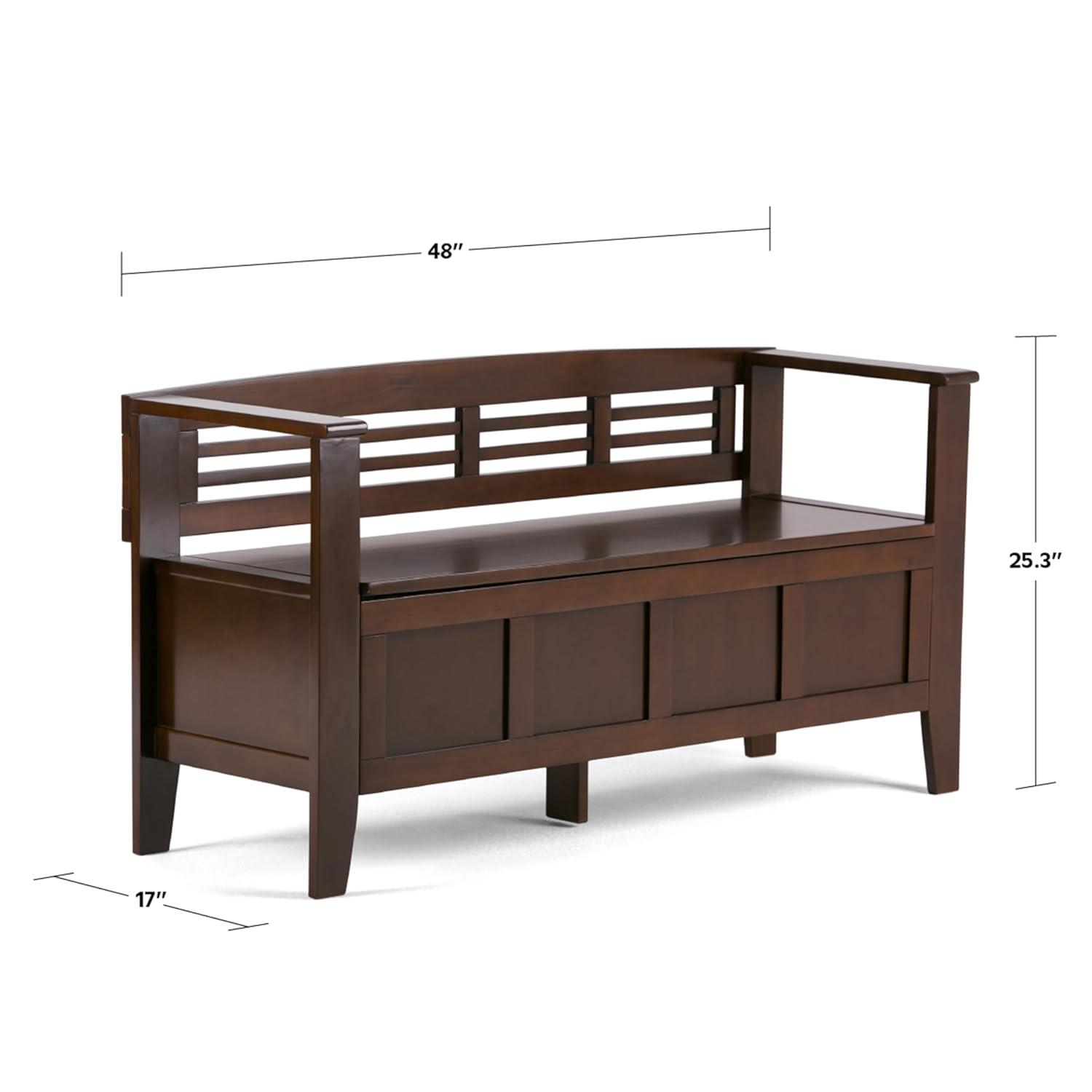 Simpli Home Adams 48"W Solid Wood Contemporary Entryway Storage Bench with Lift-Top Lid and Dual Compartments