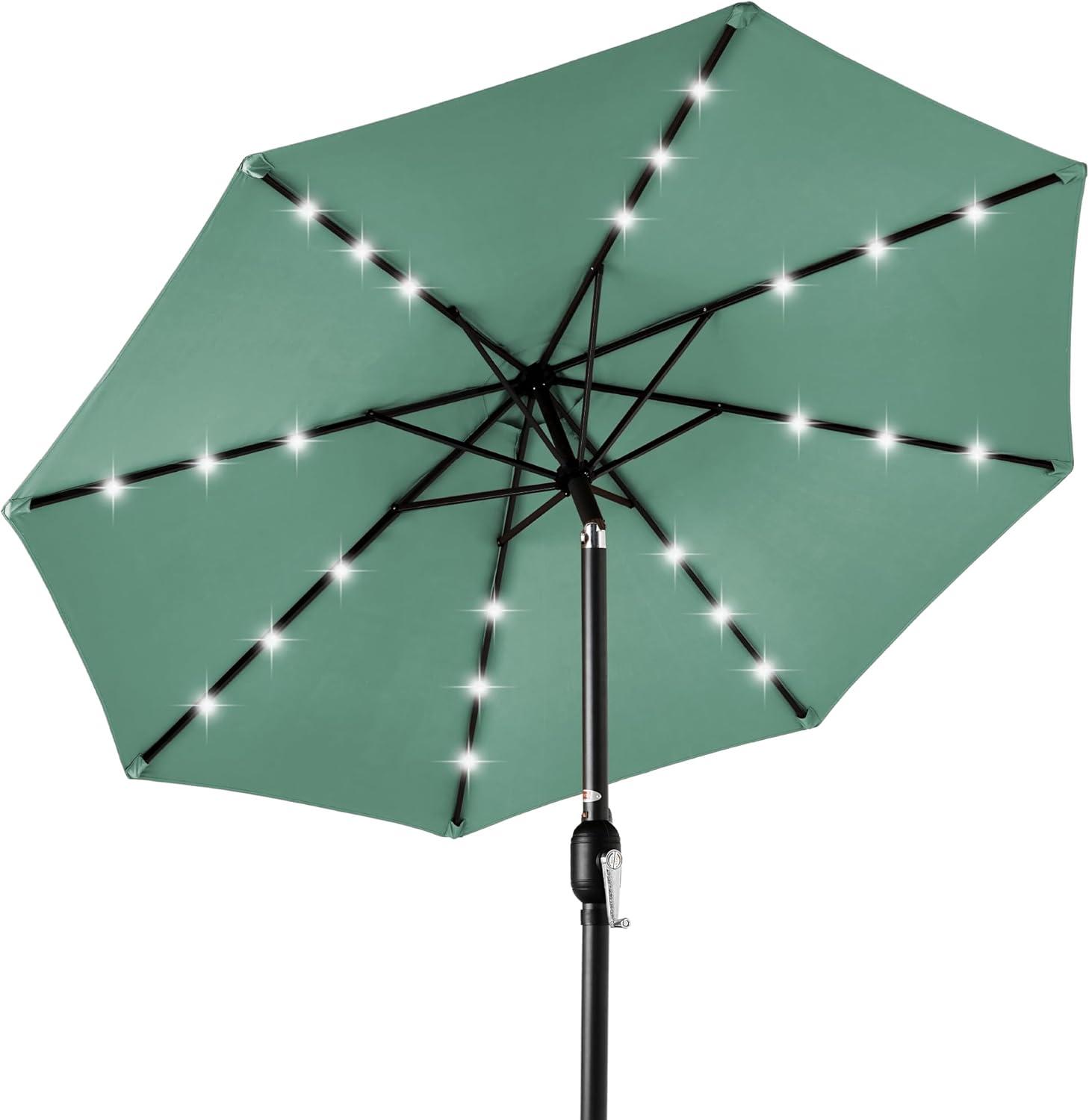 Best Choice Products 10ft Solar LED Lighted Patio Umbrella w/ Tilt Adjustment, UV-Resistant Fabric - Seaglass