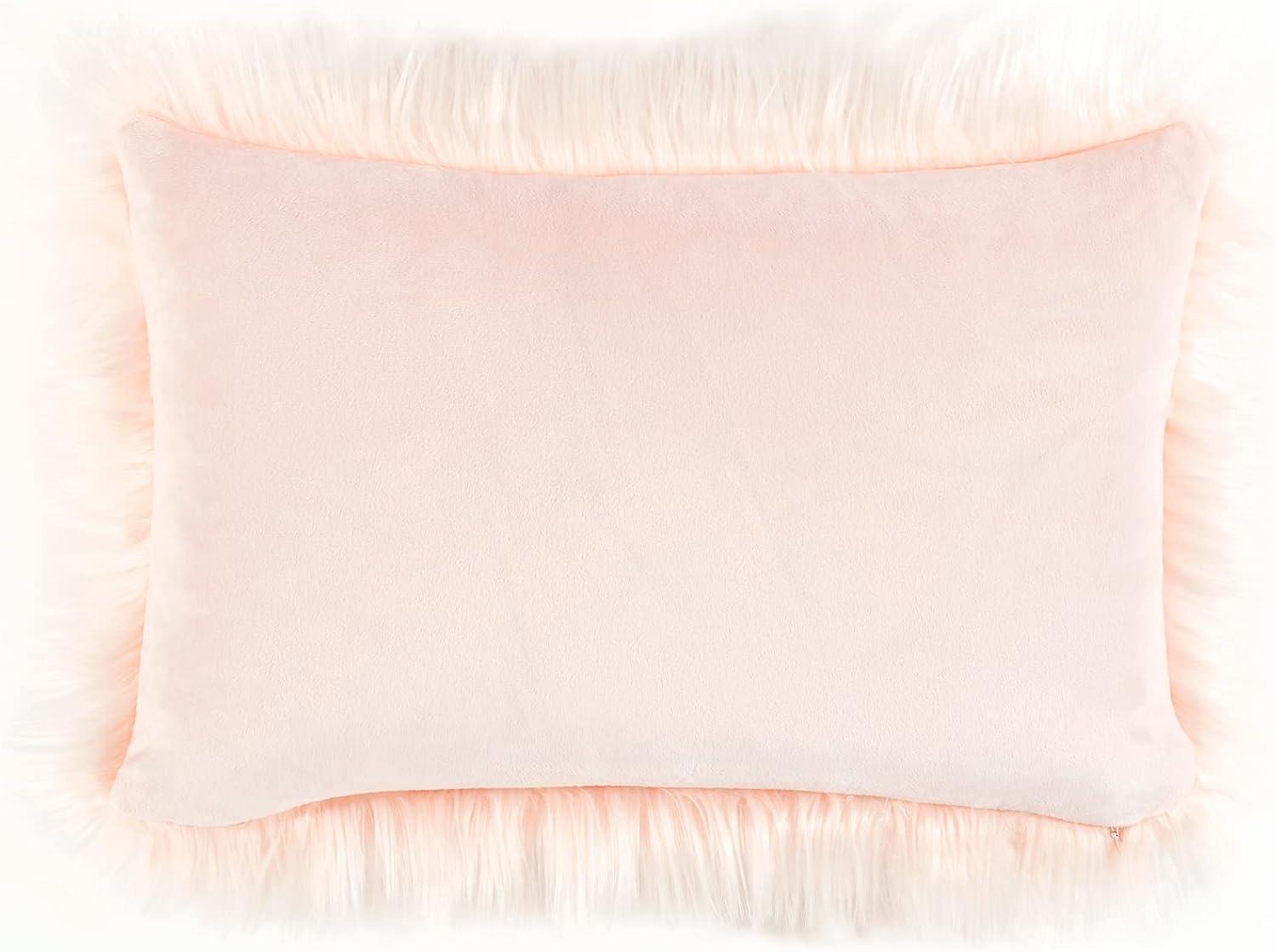 Lush D?cor Mongolian Luca Faux Fur Machine Washable Decorative Pillow Cover - Blush - 20 L x 13 W In.