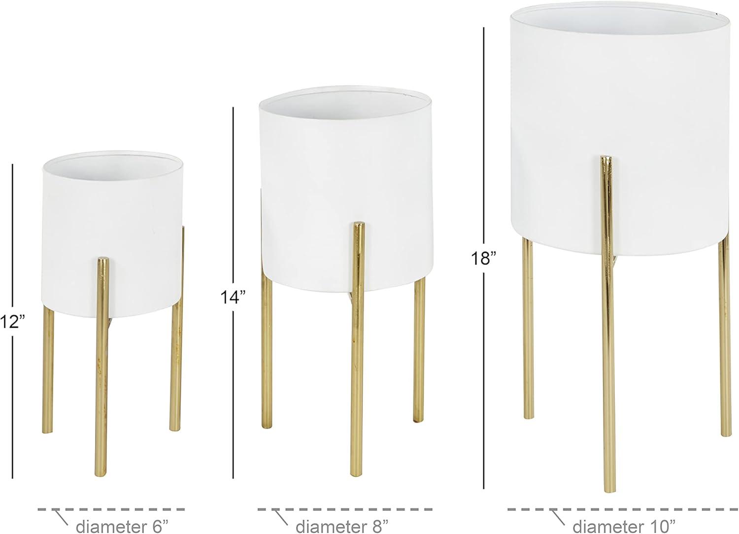DecMode 18", 14", 12"H White Metal Planter with Removable Gold Stand (3 Count)