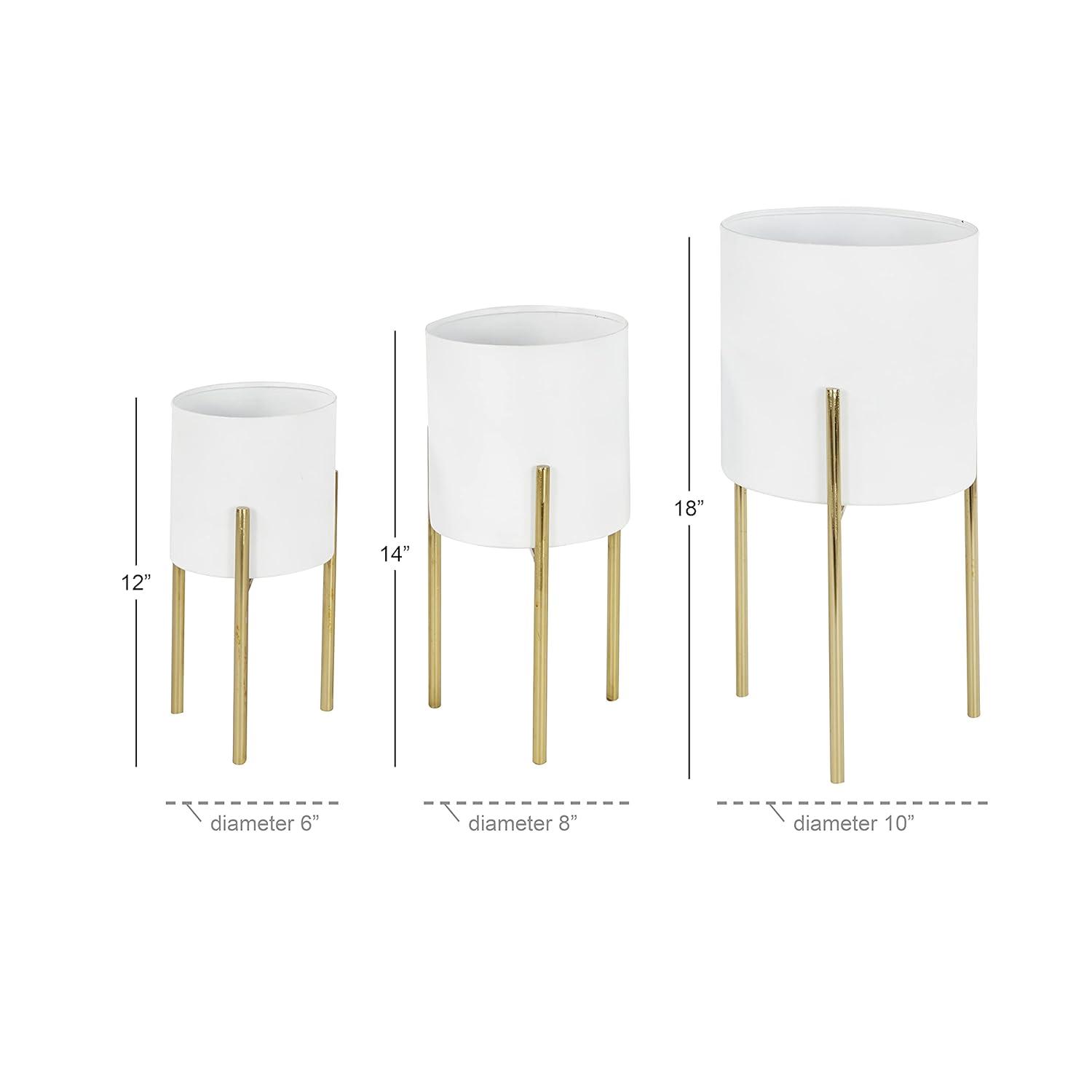 DecMode 18", 14", 12"H White Metal Planter with Removable Gold Stand (3 Count)