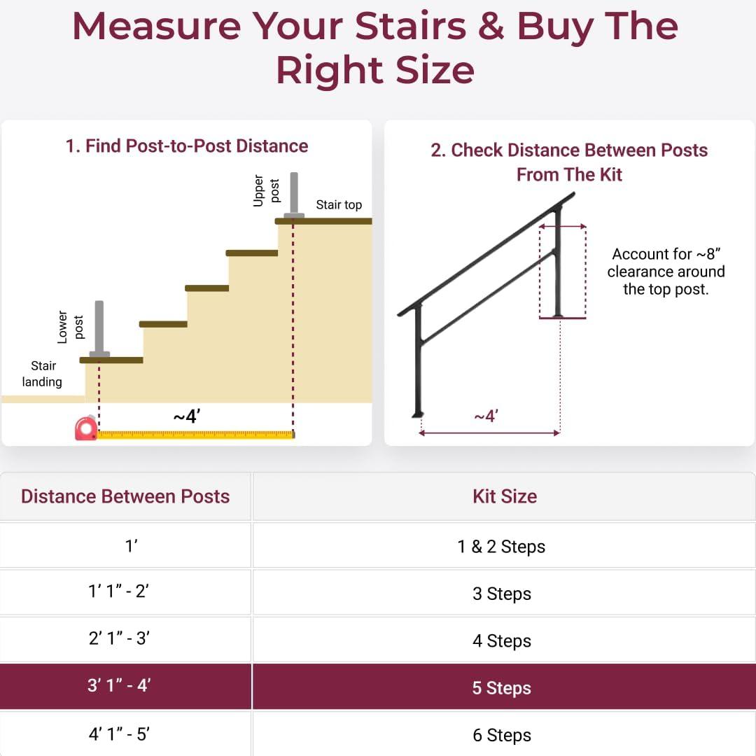 CR Home Hand Rails for Outdoor Steps for Porch, Deck, & Balcony Railing