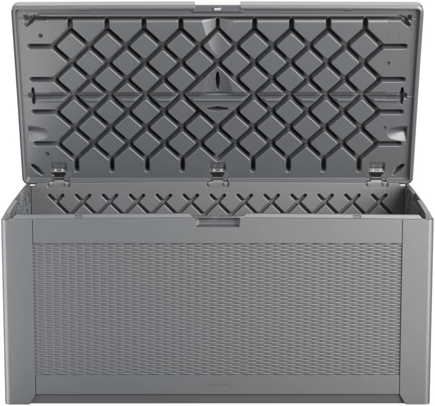 Rubbermaid Deck Box, Extra Large, 134 Gallon, Light Grey, 48lb, 58'L x 11"W x 31.5"H