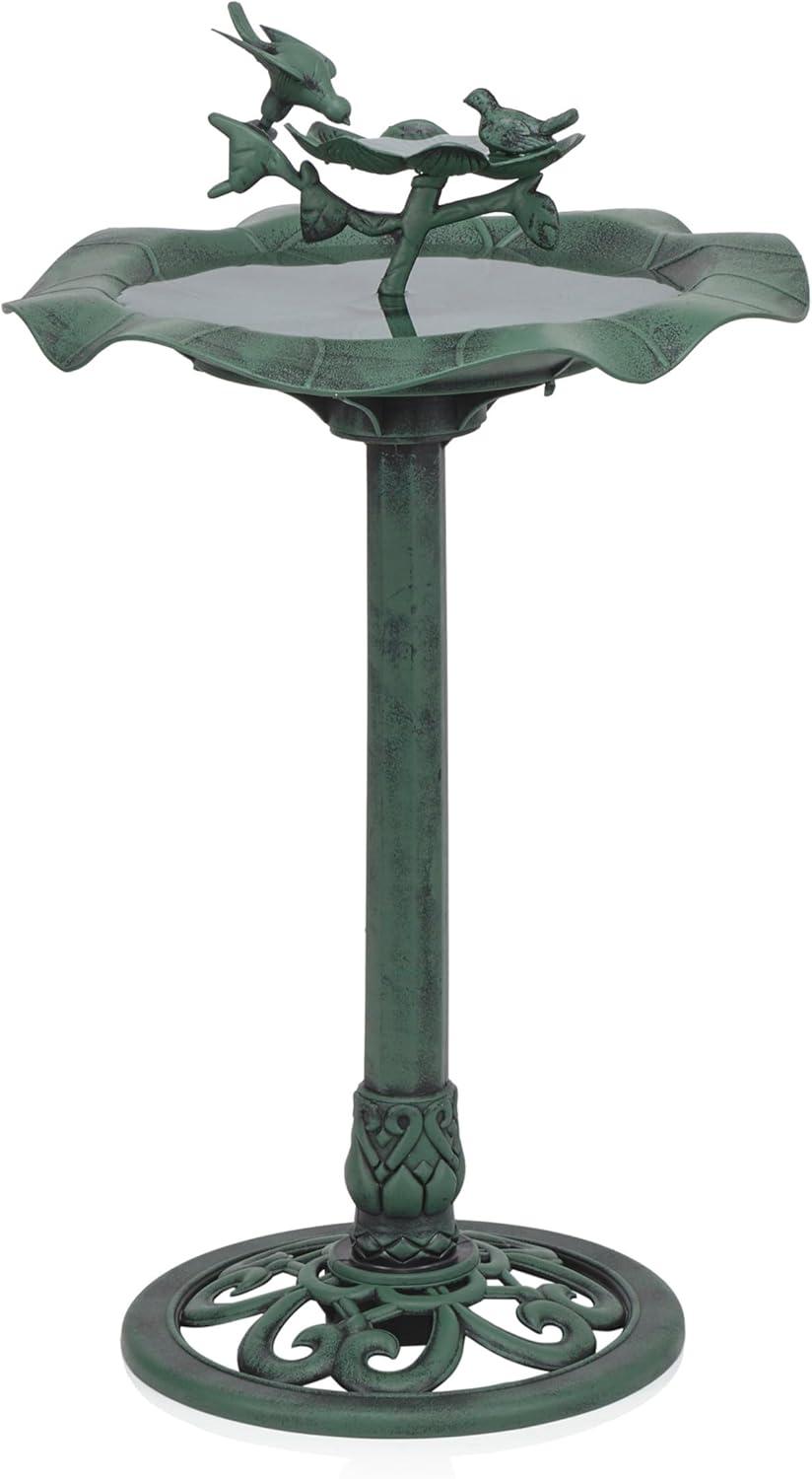 Green Polypropylene Standalone Bird Bath with Lotus Design