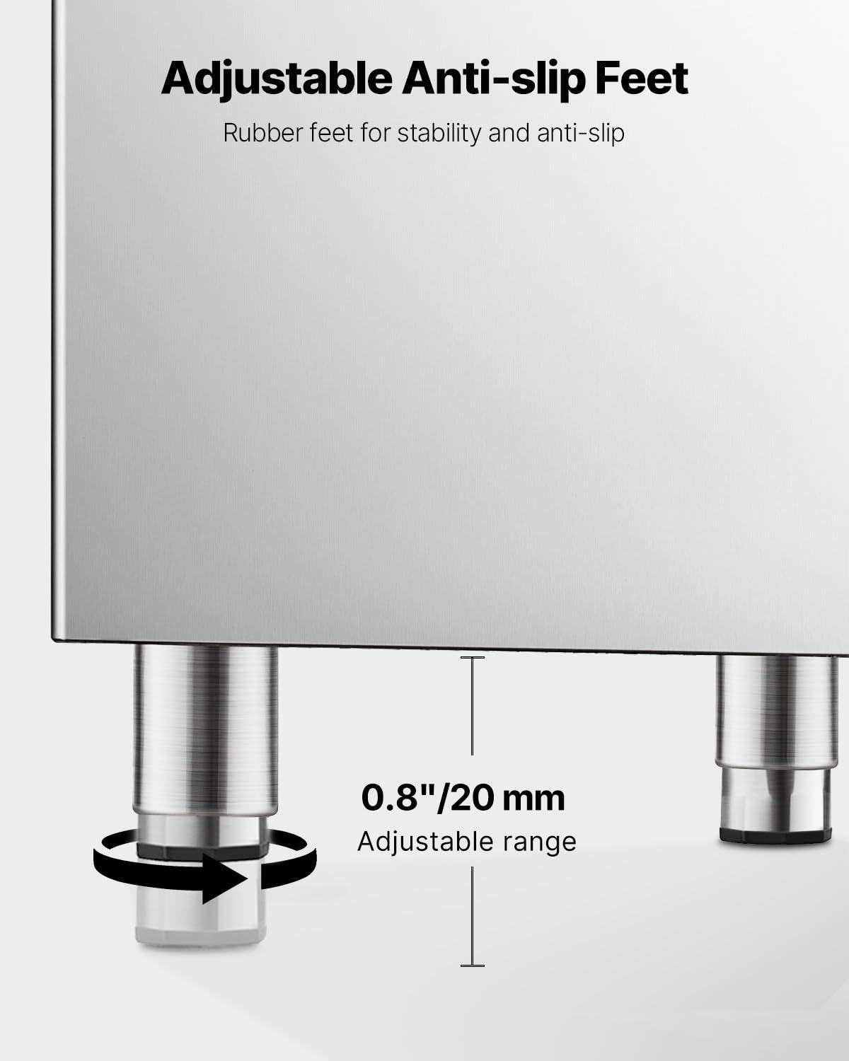 VEVOR Commercial Ice Maker Storage Bin, 250LBS Capacity Ice Bin, Stainless Steel Ice Storage Bin with Filter and Adjustable Anti-Slip Rubber Feet, Suitable for Restaurant Hotel and Beverage Shops