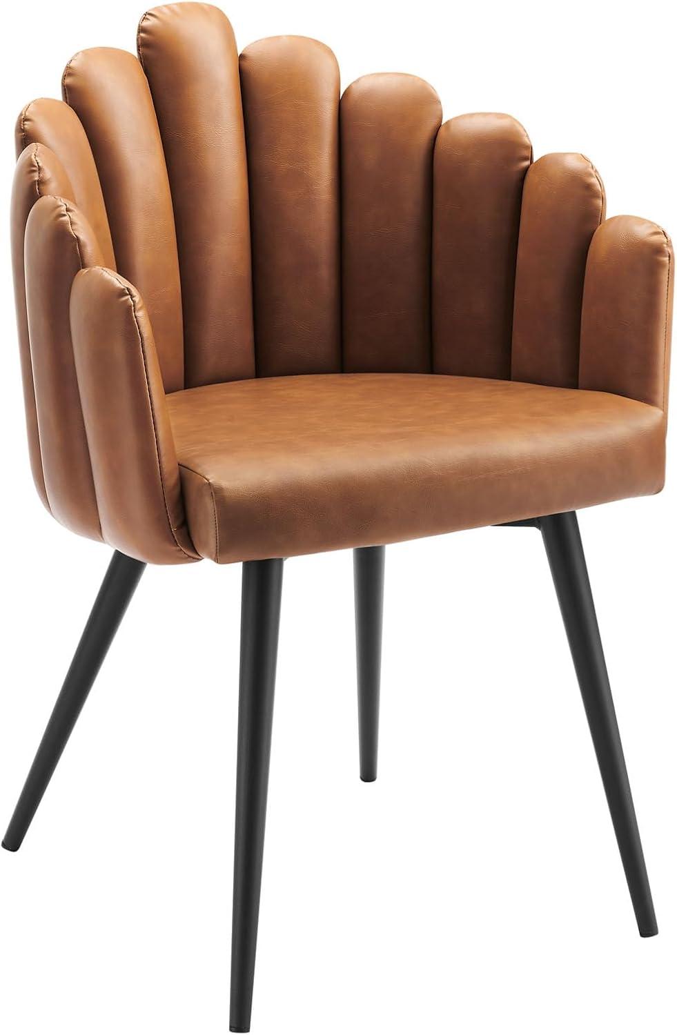 Modway Vanguard 19.5" Scalloped Back Velvet Dining Chair in Black/Charcoal