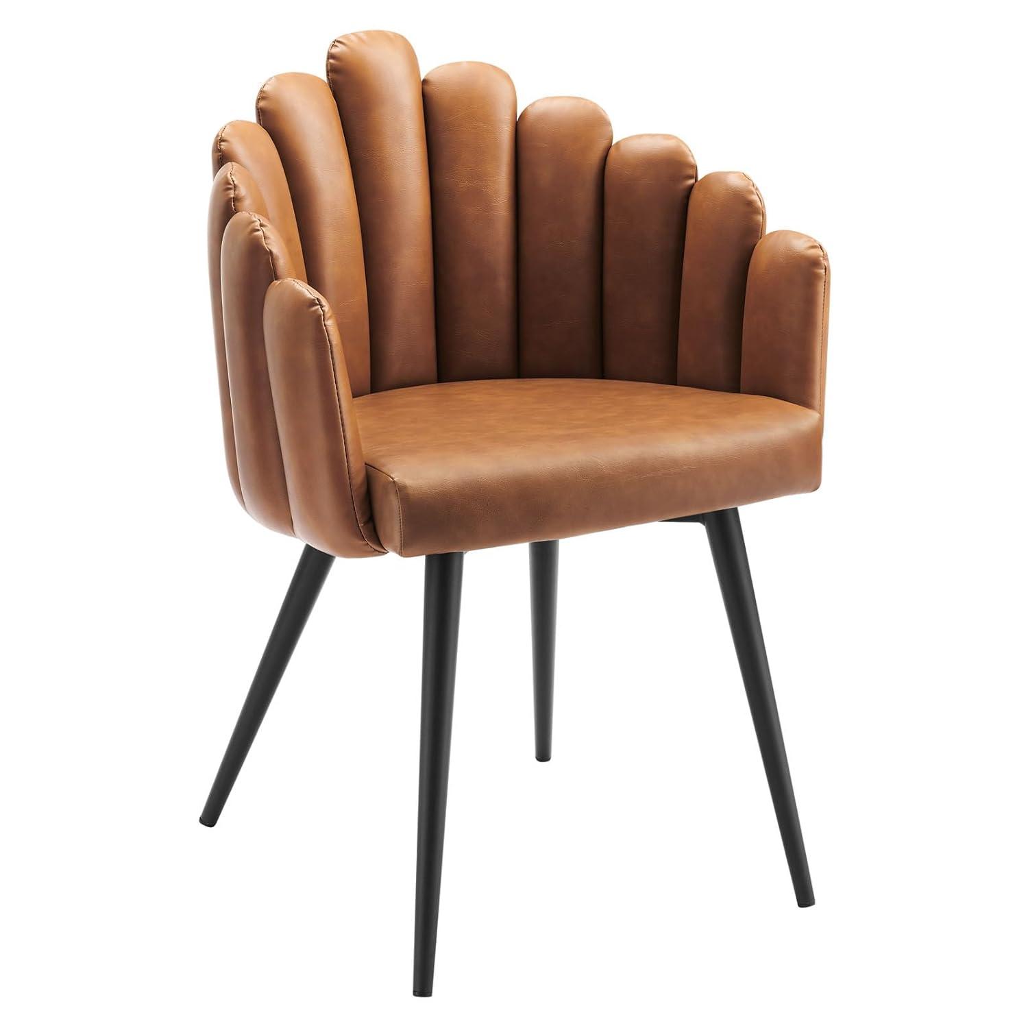 Modway Vanguard 19.5" Scalloped Back Velvet Dining Chair in Black/Charcoal