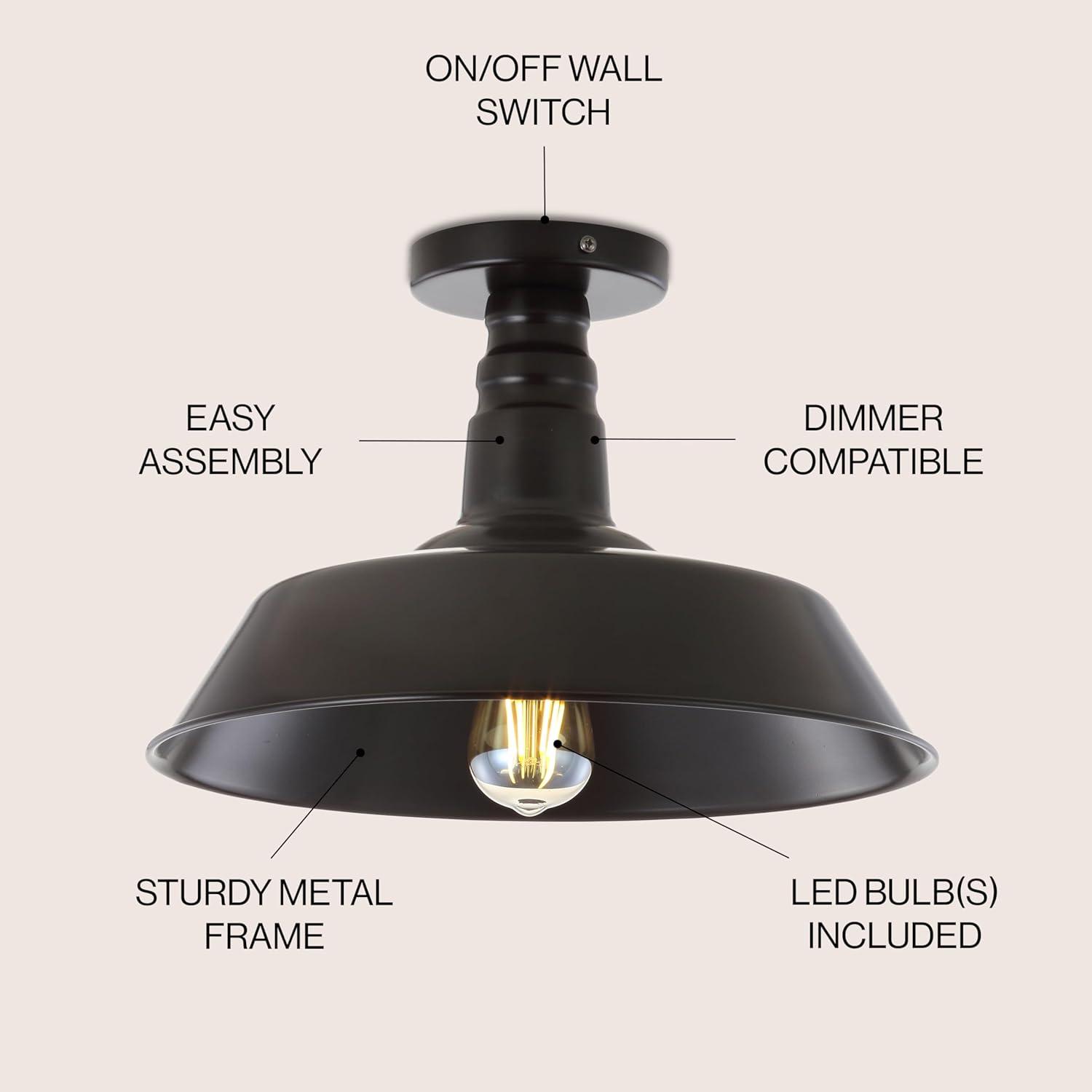 Chloe Lighting Friedrich Industrial-Style 1 Light Rubbed Bronze Semi-Flush Ceiling Fixture 14" Wide