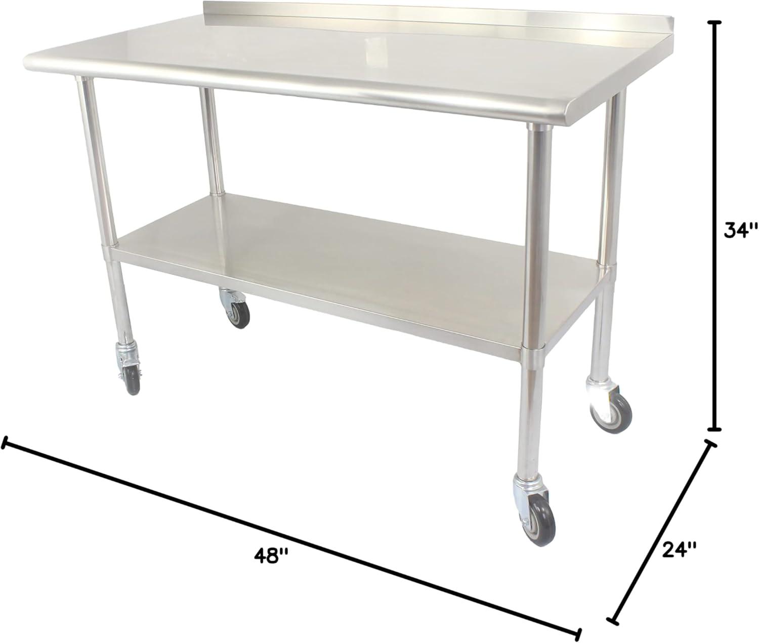 48'' Stainless Steel Kitchen Prep Table with Casters and Undershelf