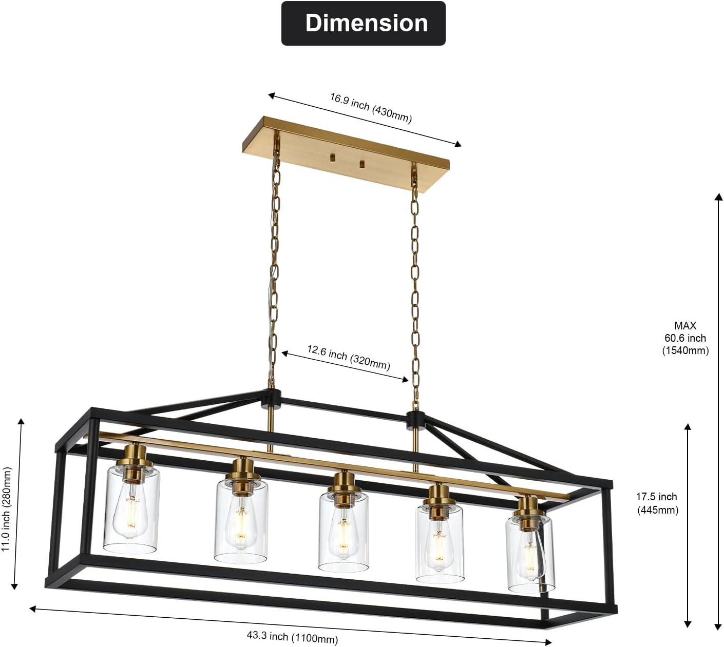 Modern Black and Brass 5-Light Island Chandelier with Glass Shades