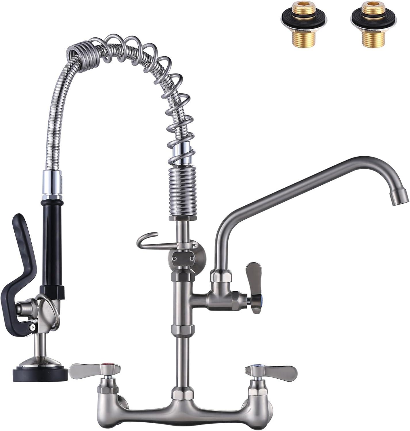 Brushed Nickel 21" Wall Mount Commercial Kitchen Faucet with Pull-out Spray