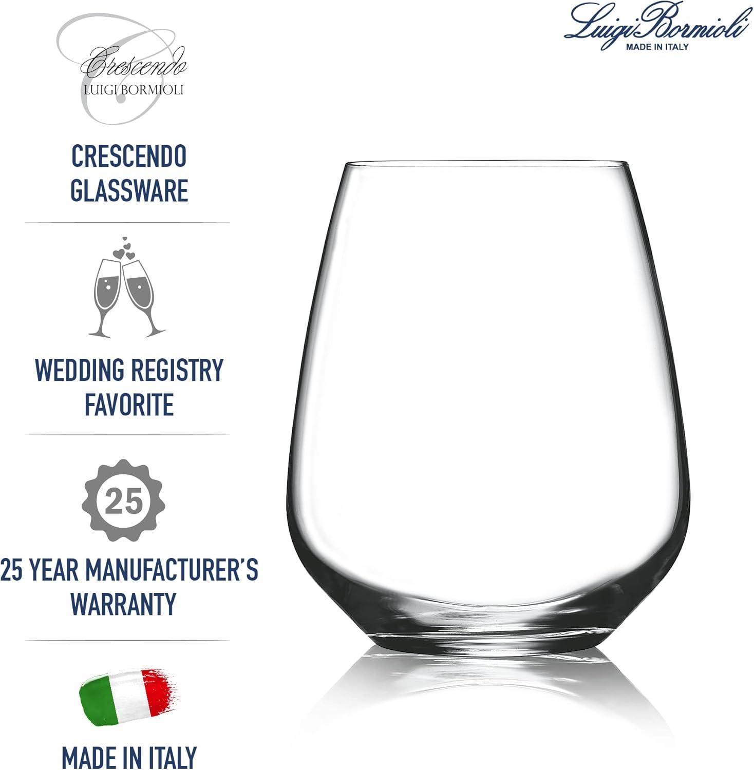 Luigi Bormioli Crescendo 23 Ounce Stemless Drinking Glasses, 4-Piece, 23 oz.