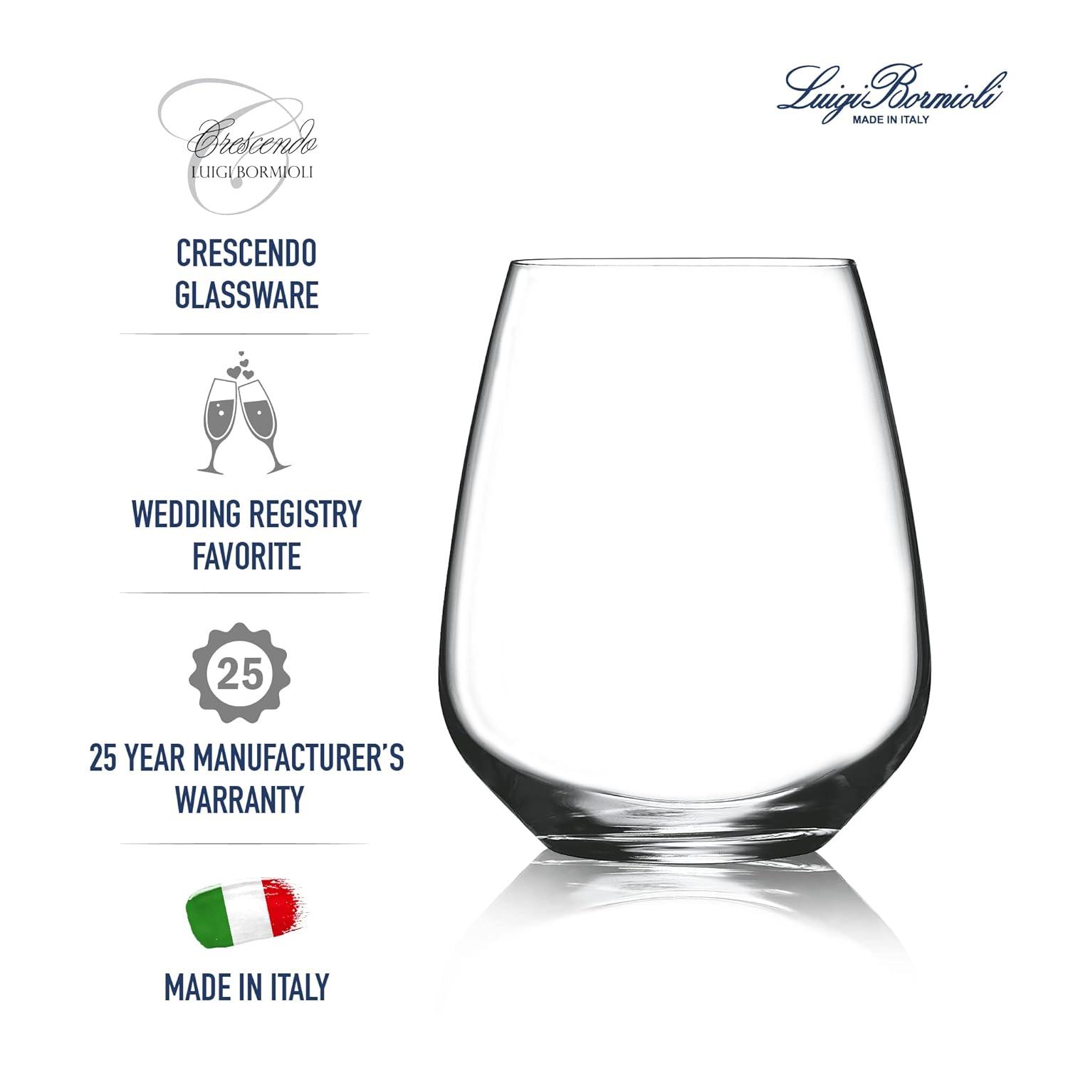 Luigi Bormioli Crescendo 23 Ounce Stemless Drinking Glasses, 4-Piece, 23 oz.