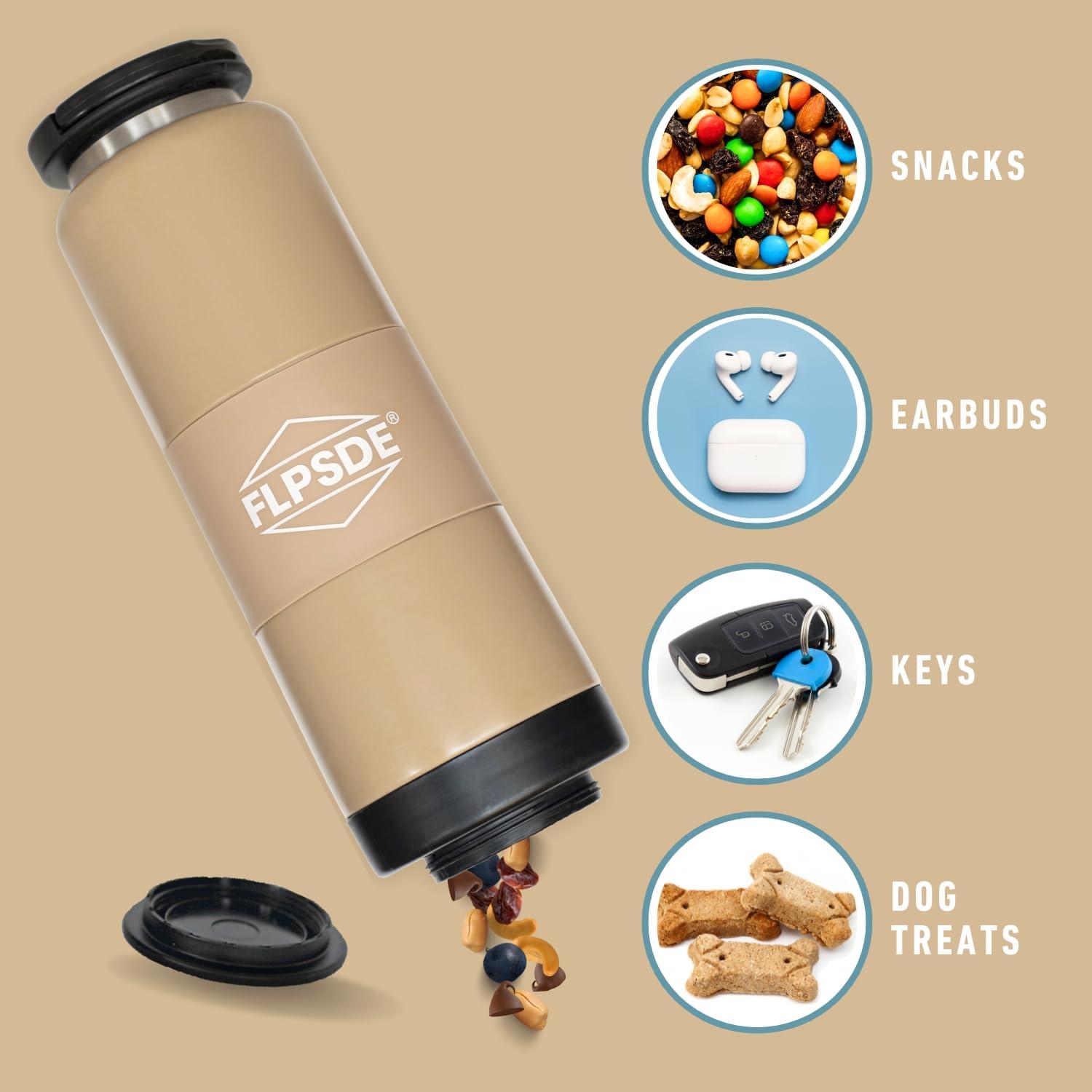 FLPSDE Water Bottle with Snack Compartment, Drink & Snack Cup Combo, 20oz Stainless Steel Water Bottle with 7oz Snack Container, Snack Storage, Dual Chamber Water Bottle