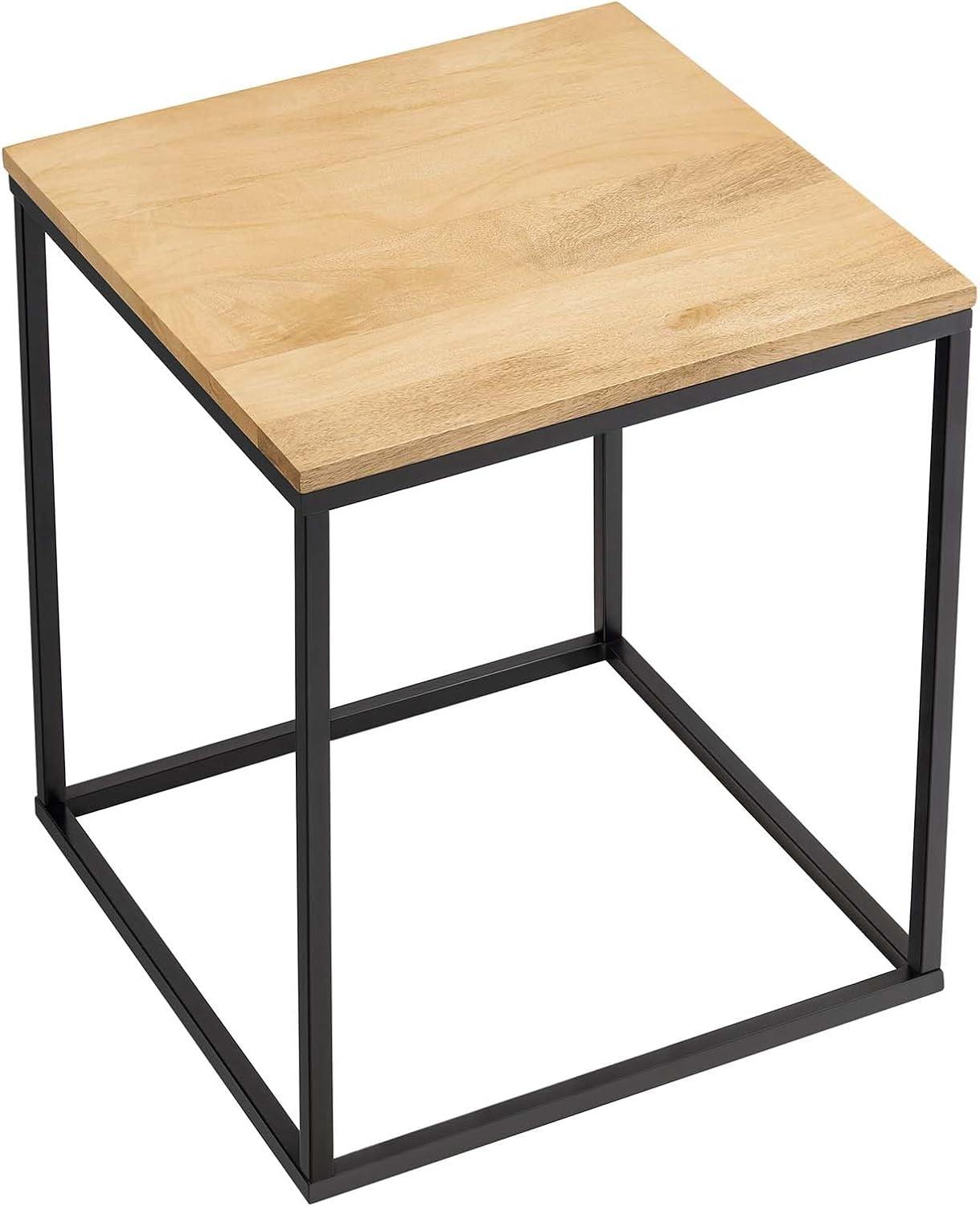 Zora Square Wood and Metal Side Table in Oak