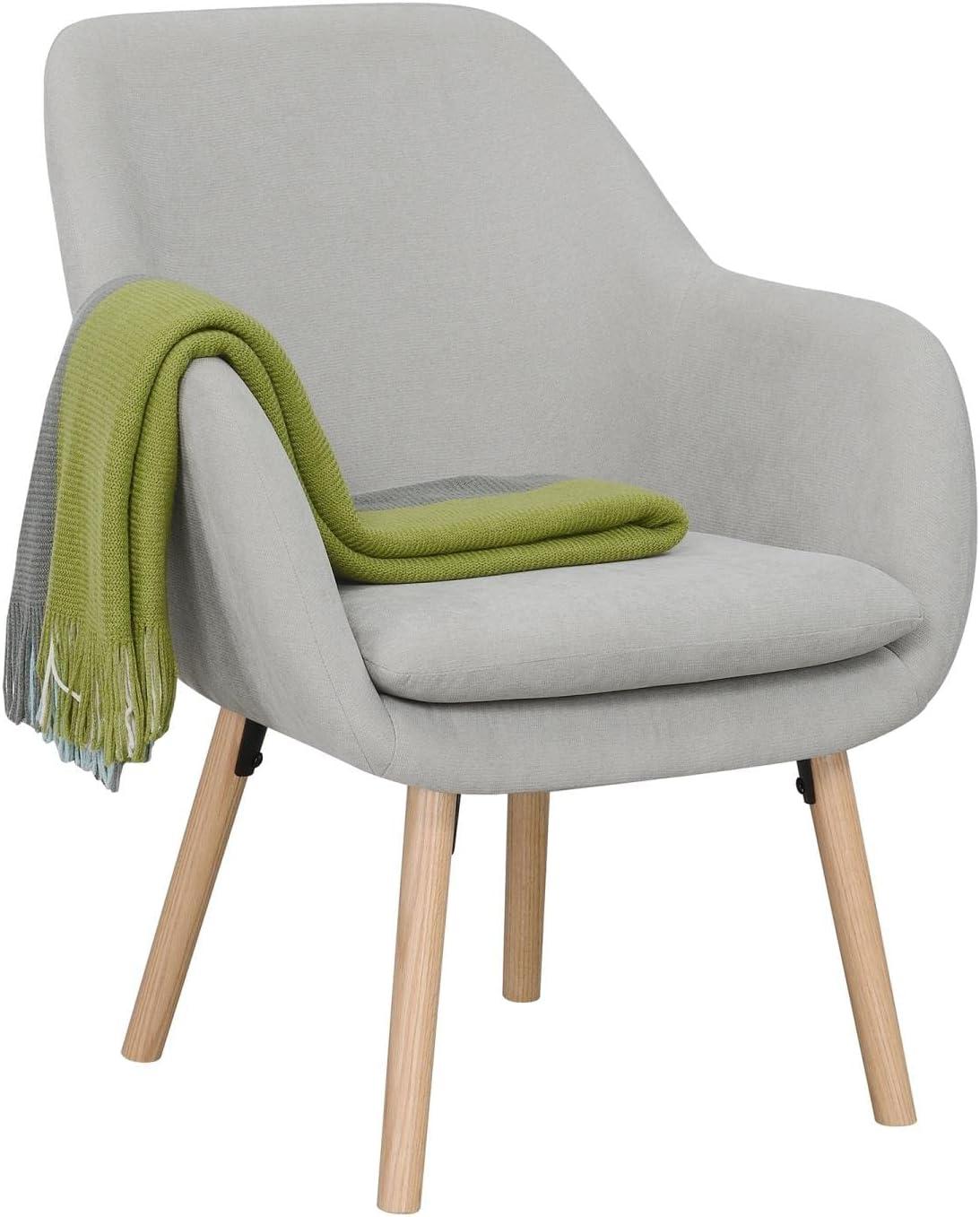 Pewter Gray Linen and Velvet Wingback Accent Chair with Oak Legs