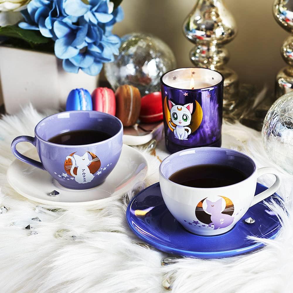 Sailor Moon Anime Manga Luna and Artemis 4 PC Tea Cup Set 6.7 oz 2 Saucers 2 Cups Multicoloured