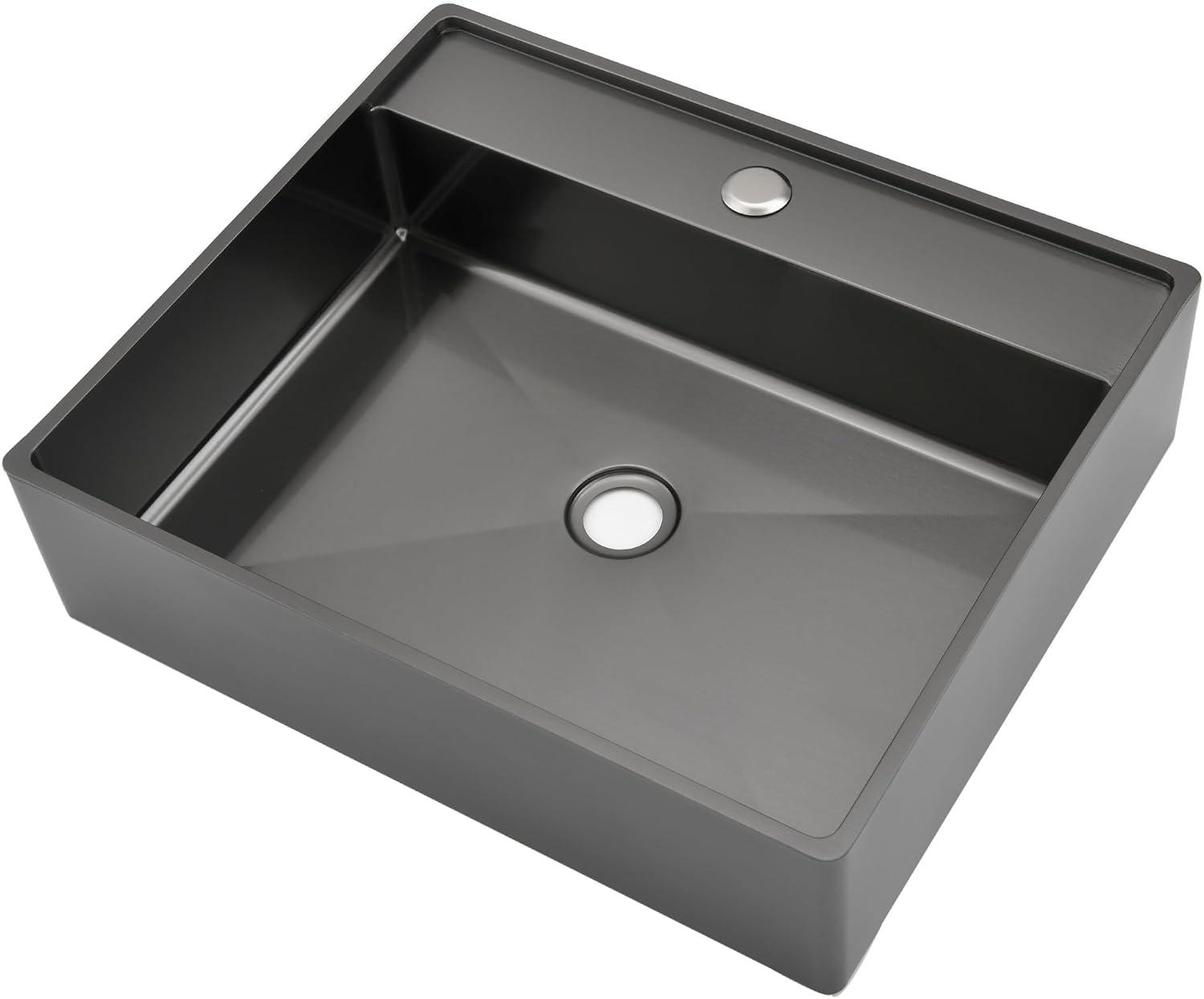 Rectangular Black Stainless Steel Above-Counter Vessel Sink