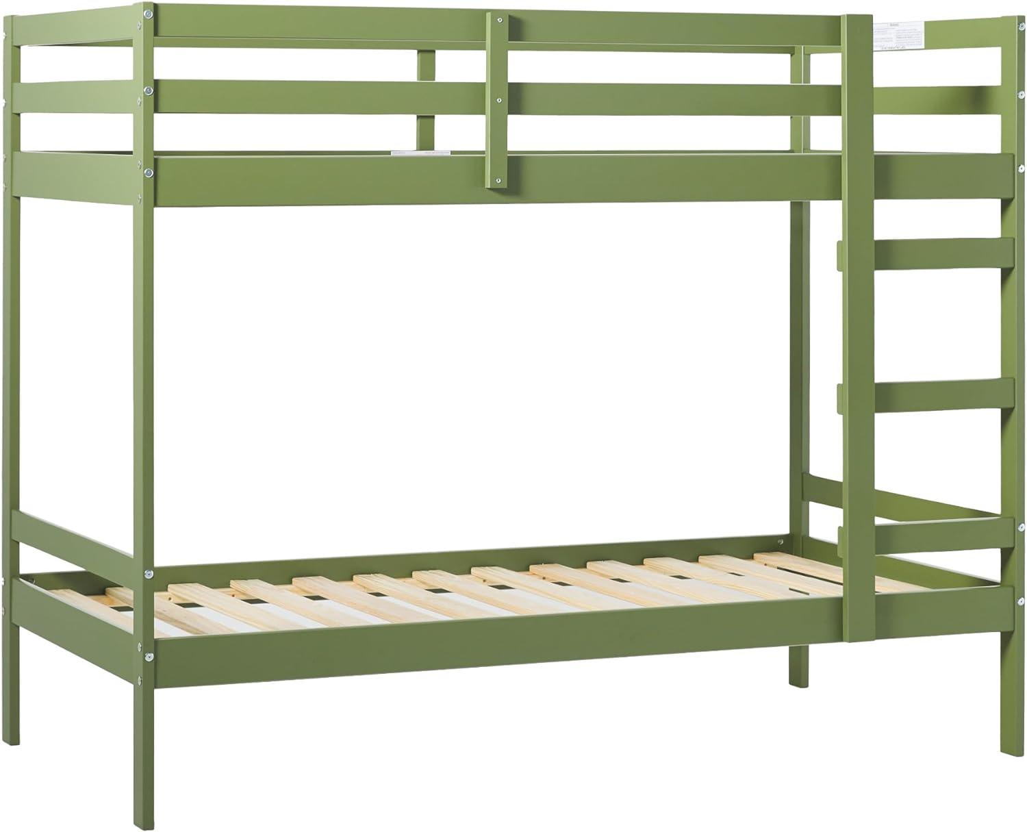 Walker Edison Modern Solid Wood Twin over Twin Bunkbed, Olive Green