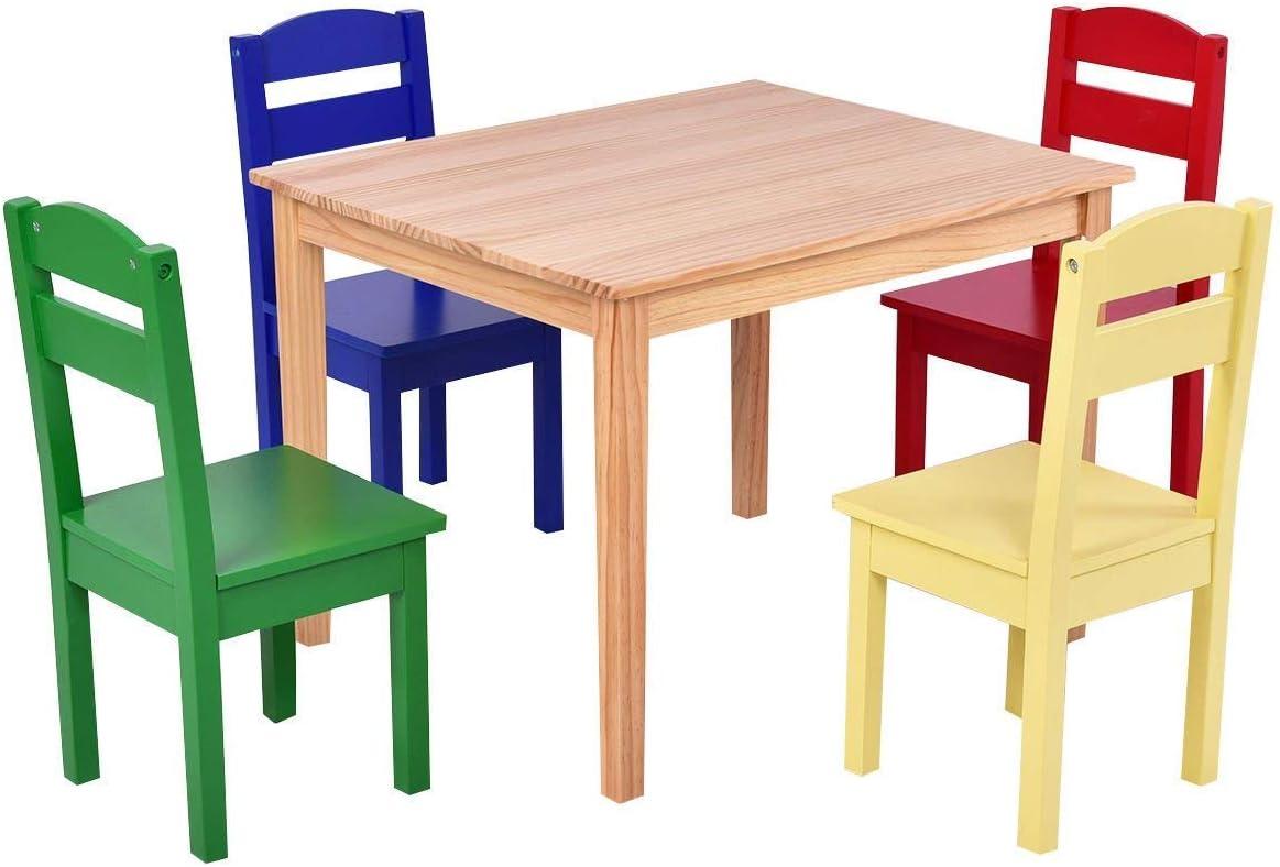 Kids Table and Chair Set, 5 Piece Wood Activity Table & Chairs for Children Arts Crafts, Homework, Snack Time, Preschool Furniture, Gift for Boys Girls, Toddler Table and Chair Set, Multicolor