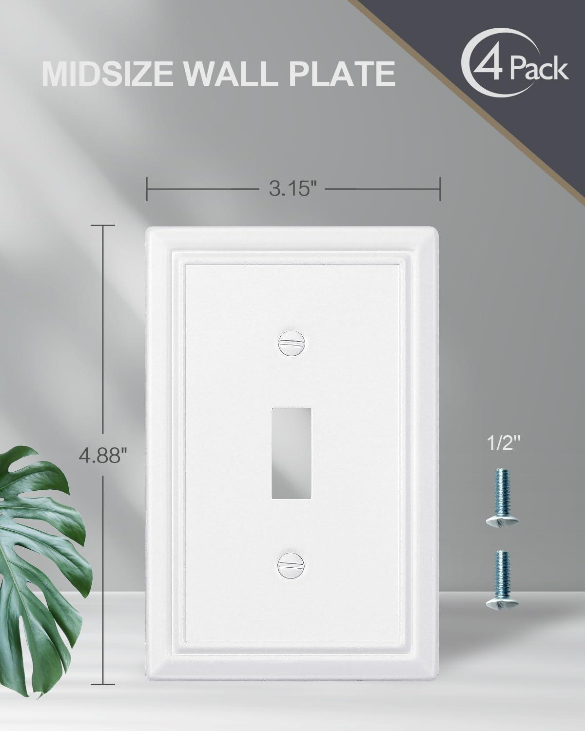 Modern Decorative Wall Plate Switch Plate Outlet Cover, Vintage Retro Wood Grain Design(Single Toggle-4 Pack, White)