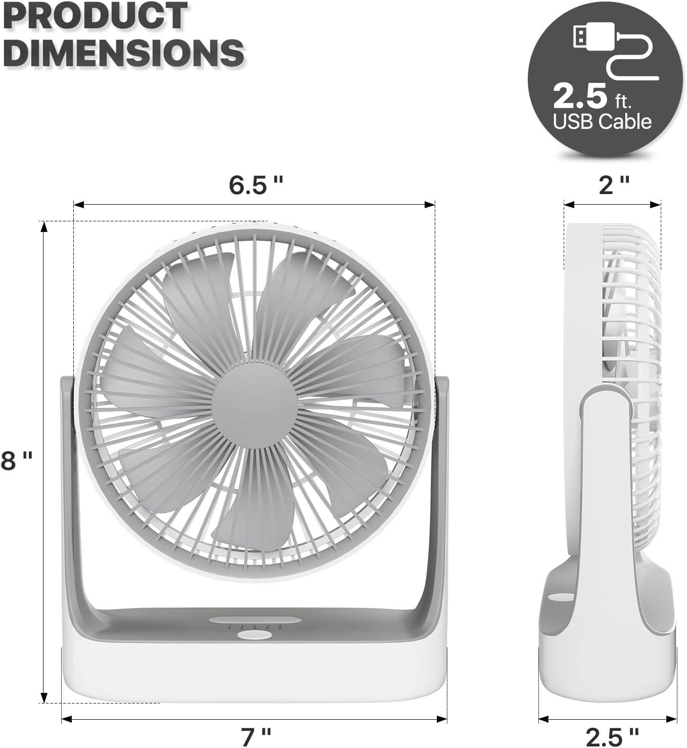 mollie USB Rechargeable Desktop Fan, Wall Mounted Hanging Fan with LED Light and Hook, Speed Adjustable Air Cooler Fan For Home Bedroom, White