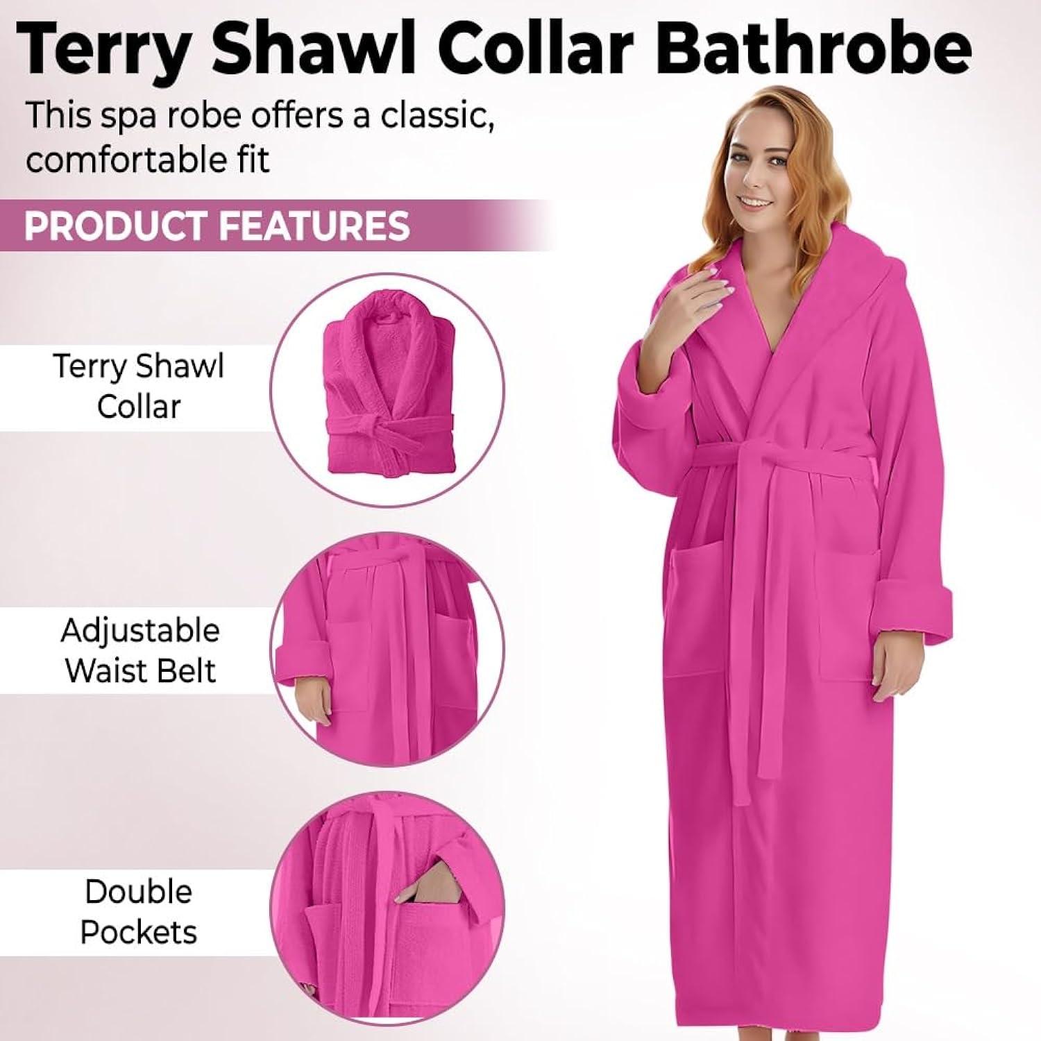 Cotton Terry Robes for Women and Men, Terry Shawl Collar Bathrobe, ONE SIZE - UNISEX Men & Women Spa Robe