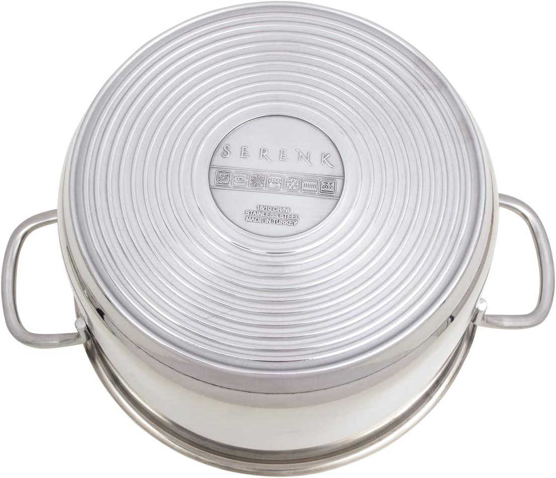 Serenk Serenk Modernist Stainless Steel 7-8-9 Inch Stock Pot, Large Cooking Pot with Lid for Soup, Stews, and Stock, Shiny, Professional Kitchen Essential (9.45in) (Set of 2)