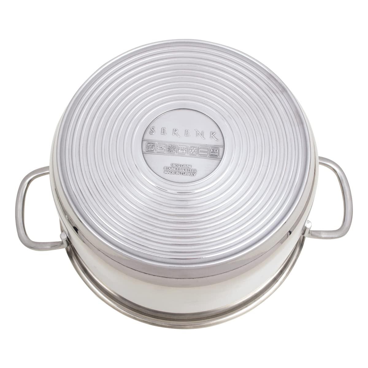 Serenk Serenk Modernist Stainless Steel 7-8-9 Inch Stock Pot, Large Cooking Pot with Lid for Soup, Stews, and Stock, Shiny, Professional Kitchen Essential (9.45in) (Set of 2)