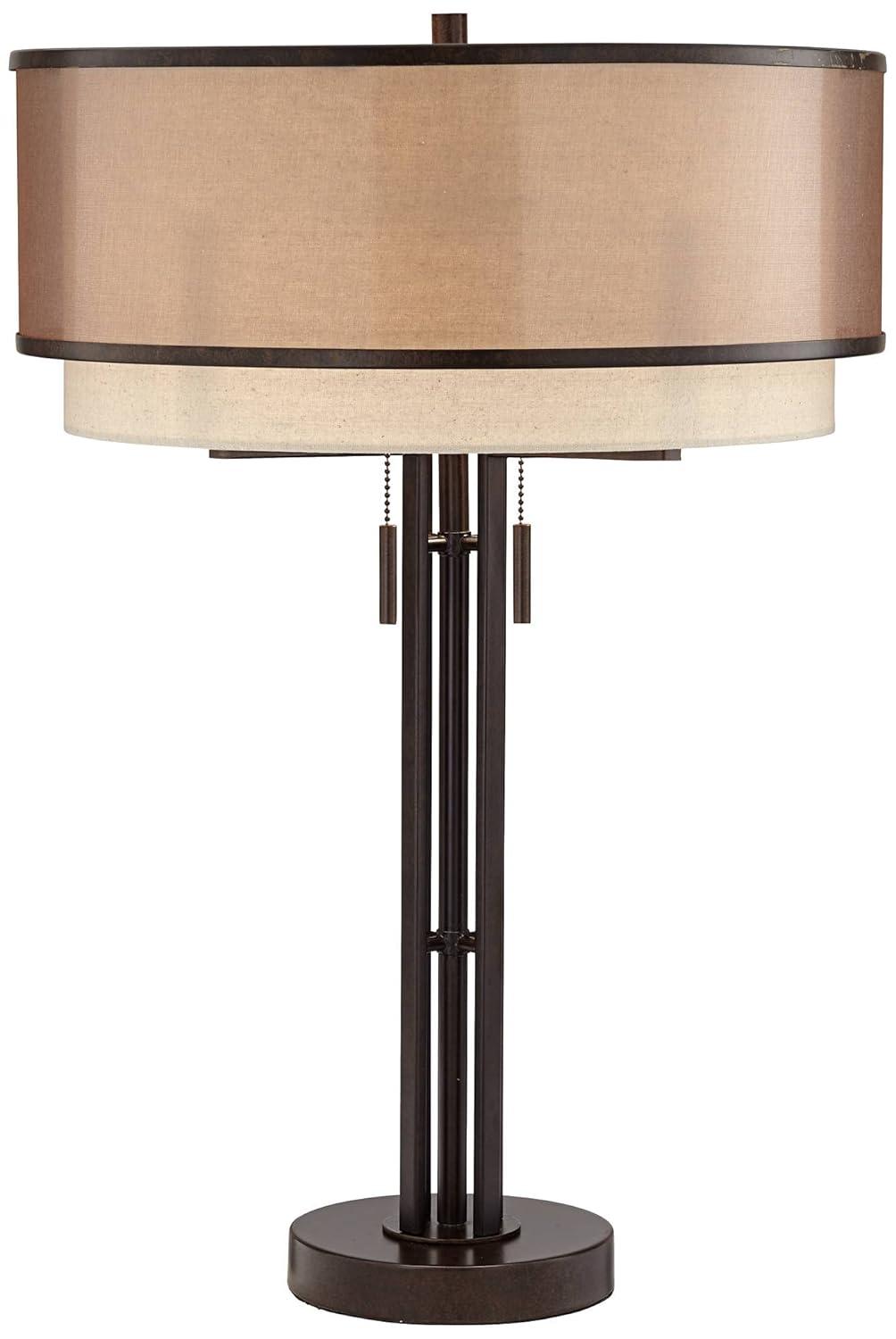 Franklin Iron Works Andes 27 1/2" Tall Industrial Table Lamps Set of 2 Pull Chain Brown Oil Rubbed Bronze Finish Metal Double Shade Living Room