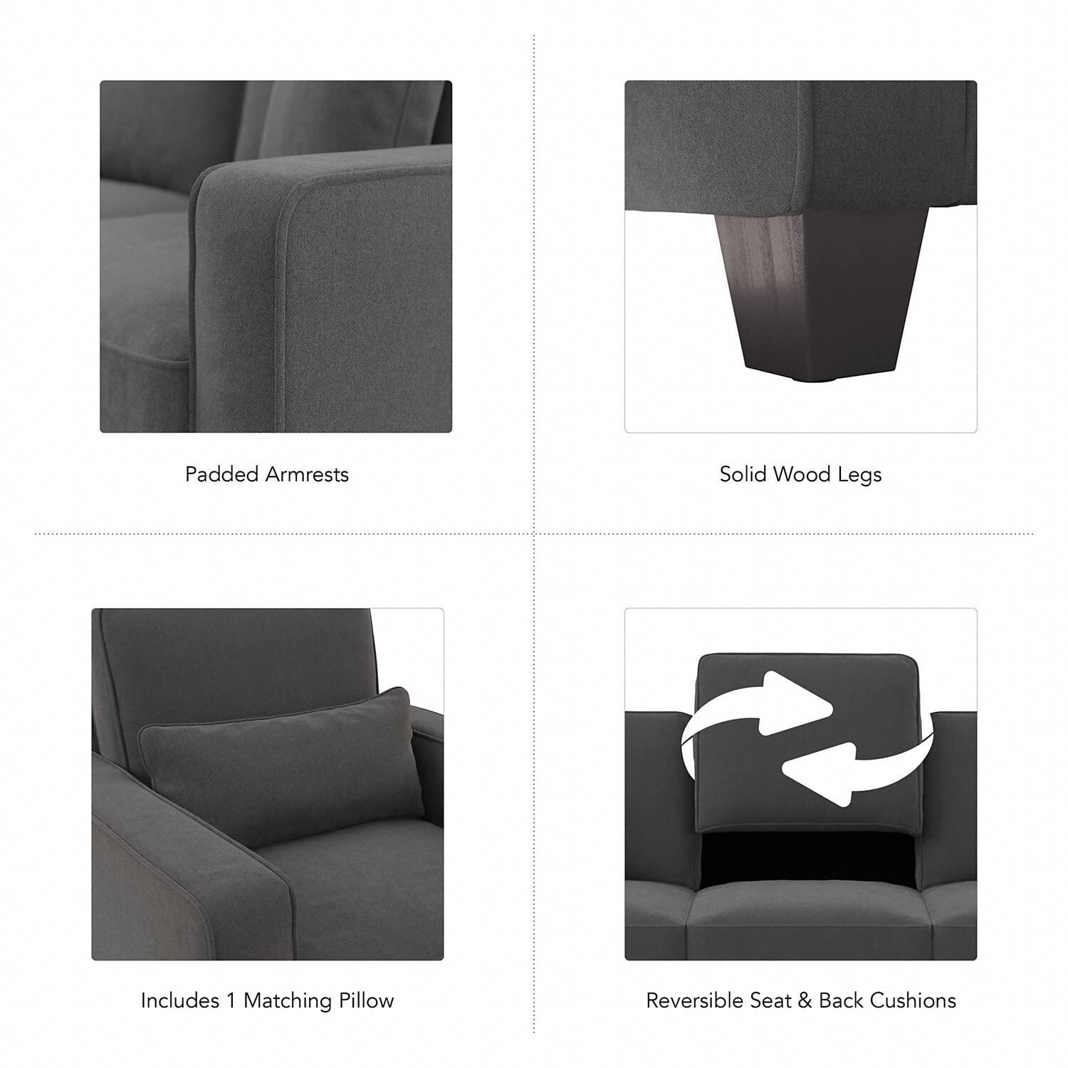 Bush Furniture Stockton Accent Chair with Arms in Charcoal Gray Herringbone