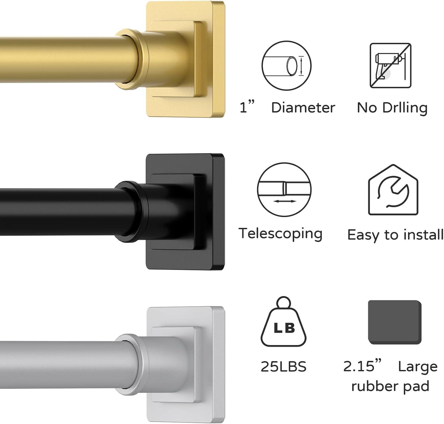 Adjustable Matte Gold Tension Shower Curtain Rod Kit