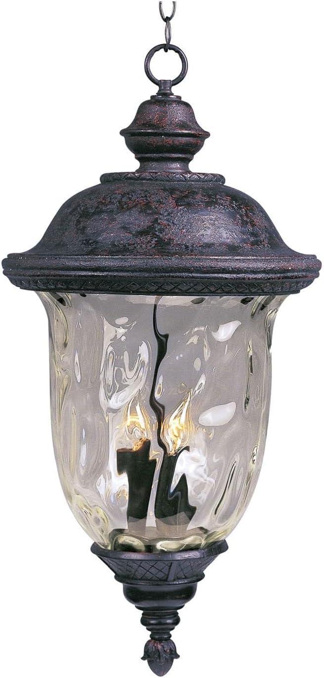 Oriental Bronze 3-Light Outdoor Hanging Lantern with Water Glass