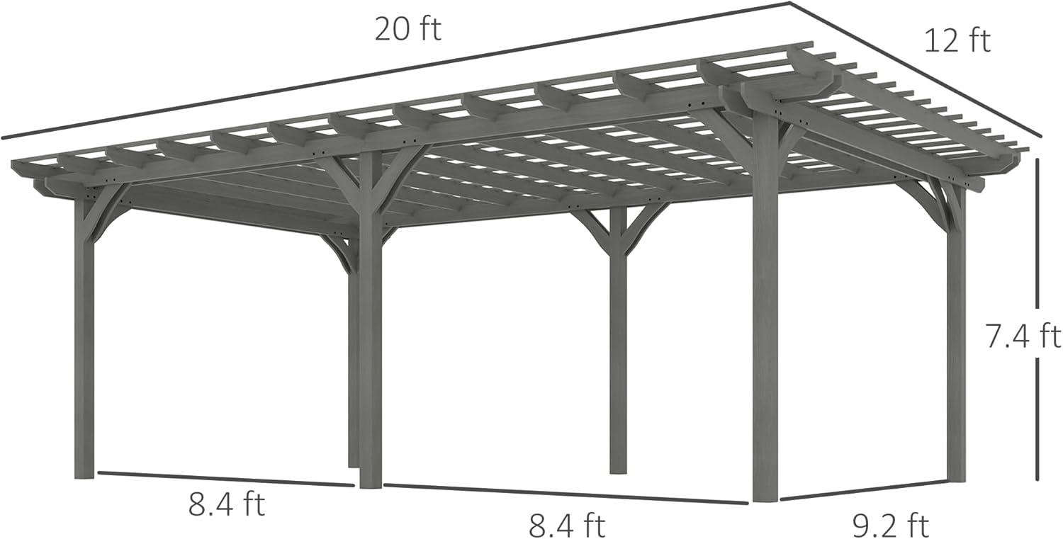 Outsunny 12' x 20' Wooden Pergola Grape Trellis, Outdoor Gazebo for Garden, Patio, Backyard, Deck, Gray