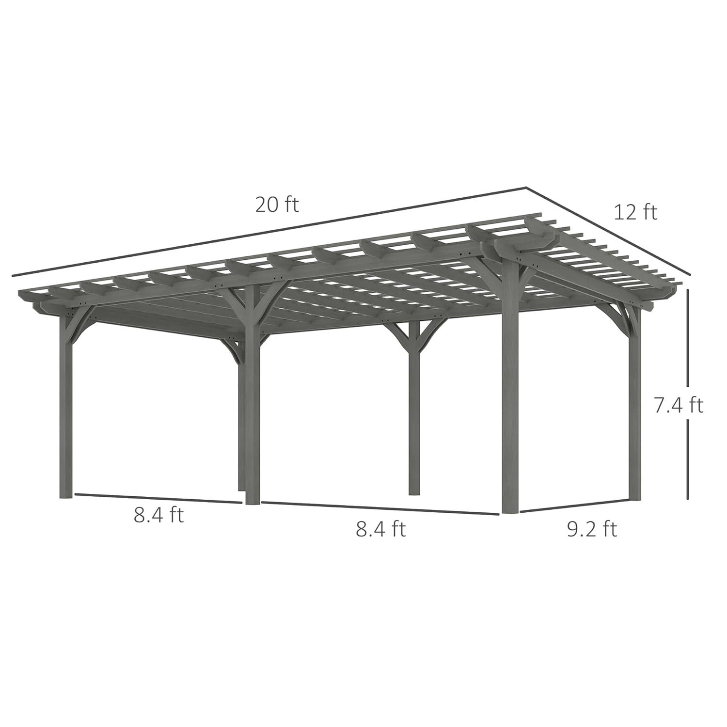 Outsunny 12' x 20' Wooden Pergola Grape Trellis, Outdoor Gazebo for Garden, Patio, Backyard, Deck, Gray