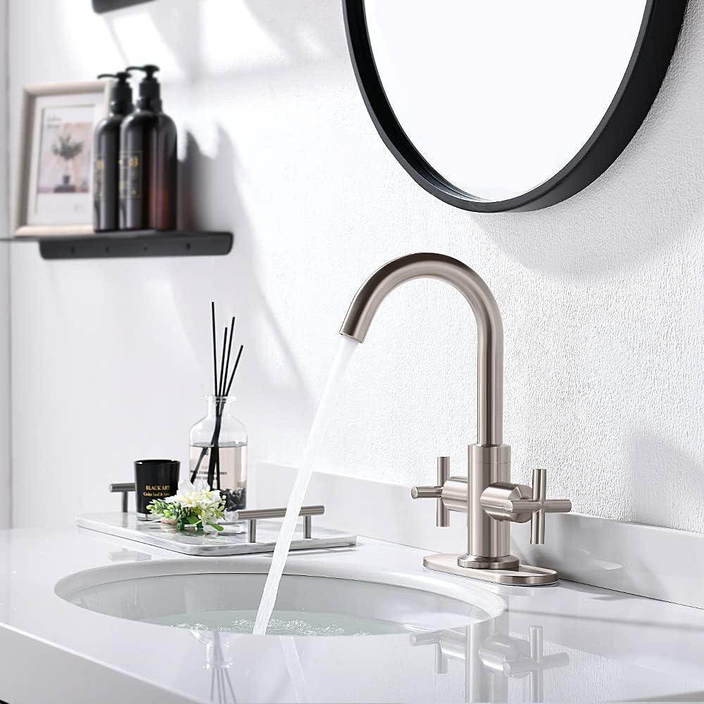 Brushed Nickel 4-Inch Centerset Bathroom Faucet with Swivel Spout