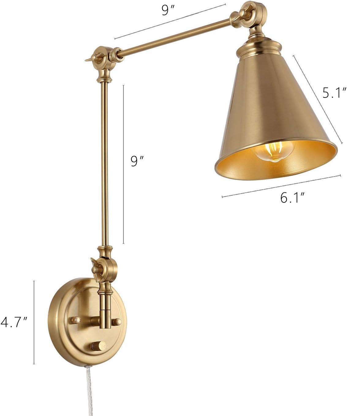 Set of 2 Swing Arm Wall Sconce, Gold Finish Wall Sconces Adjustable Wall Lamps with Metal Lampshade Modern Wall Lighting Fixture Decor for Bedroom Entryway Living Room Hallway