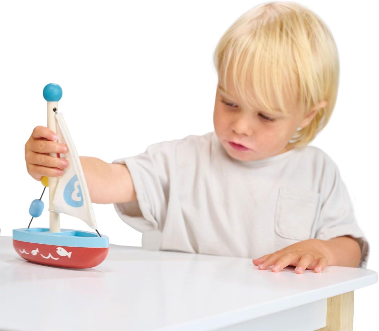 Mentari Toys - Wooden Sailaway Boat - Educational Wooden Sailing Boat Play Set with 3 Colorful Beads - Imaginative Play and Fine Motor Skills, Ship Toy Set for Boys and Girls - Age 18m+