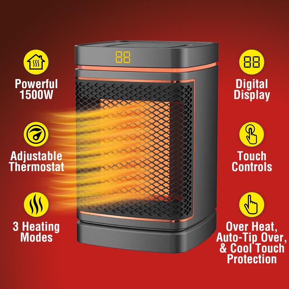 Handy Heater Gray 1500W 3 Speed Automatic Shutoff Ceramic Heater for 250 sq ft