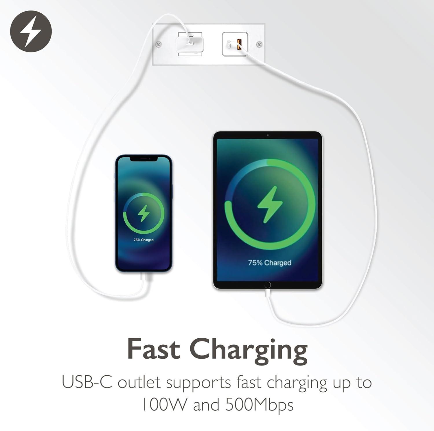 Laurent Collection Hardwood Bedroom Night Stand with Top Drawer, Door and 2-plug Electrical Outlet