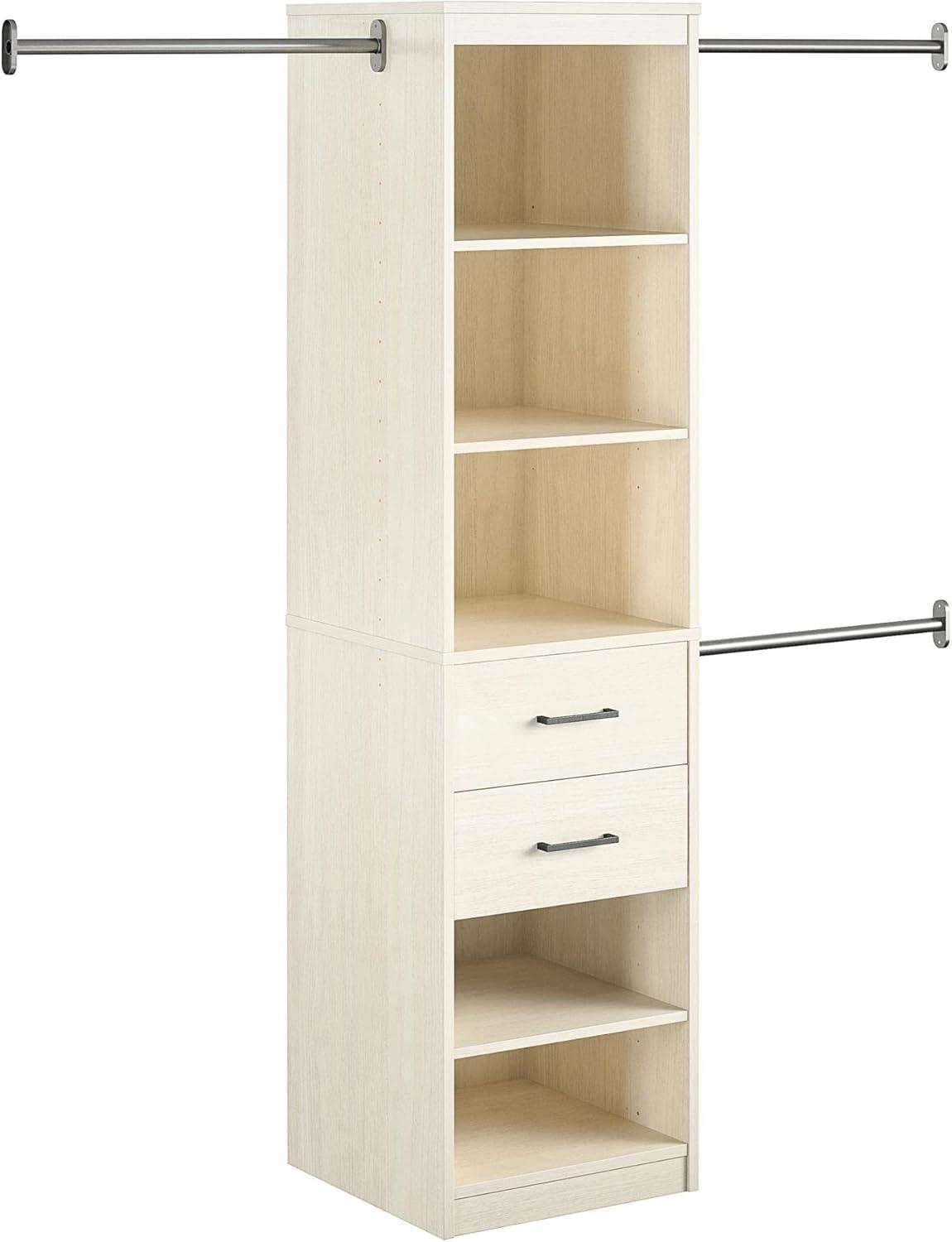 Kelly 5 Shelf 2 Drawer Closet Organizer with 3 Adjustable Hanging Rods Ivory Oak - Novogratz